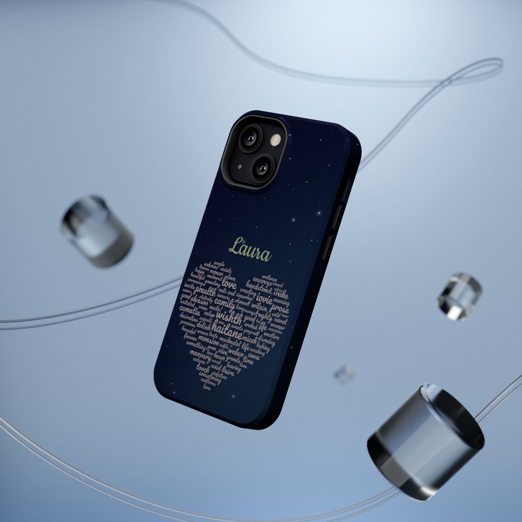 Personalized Teacher Heart Word Art Phone Case — Navy Wireless Charging Cover