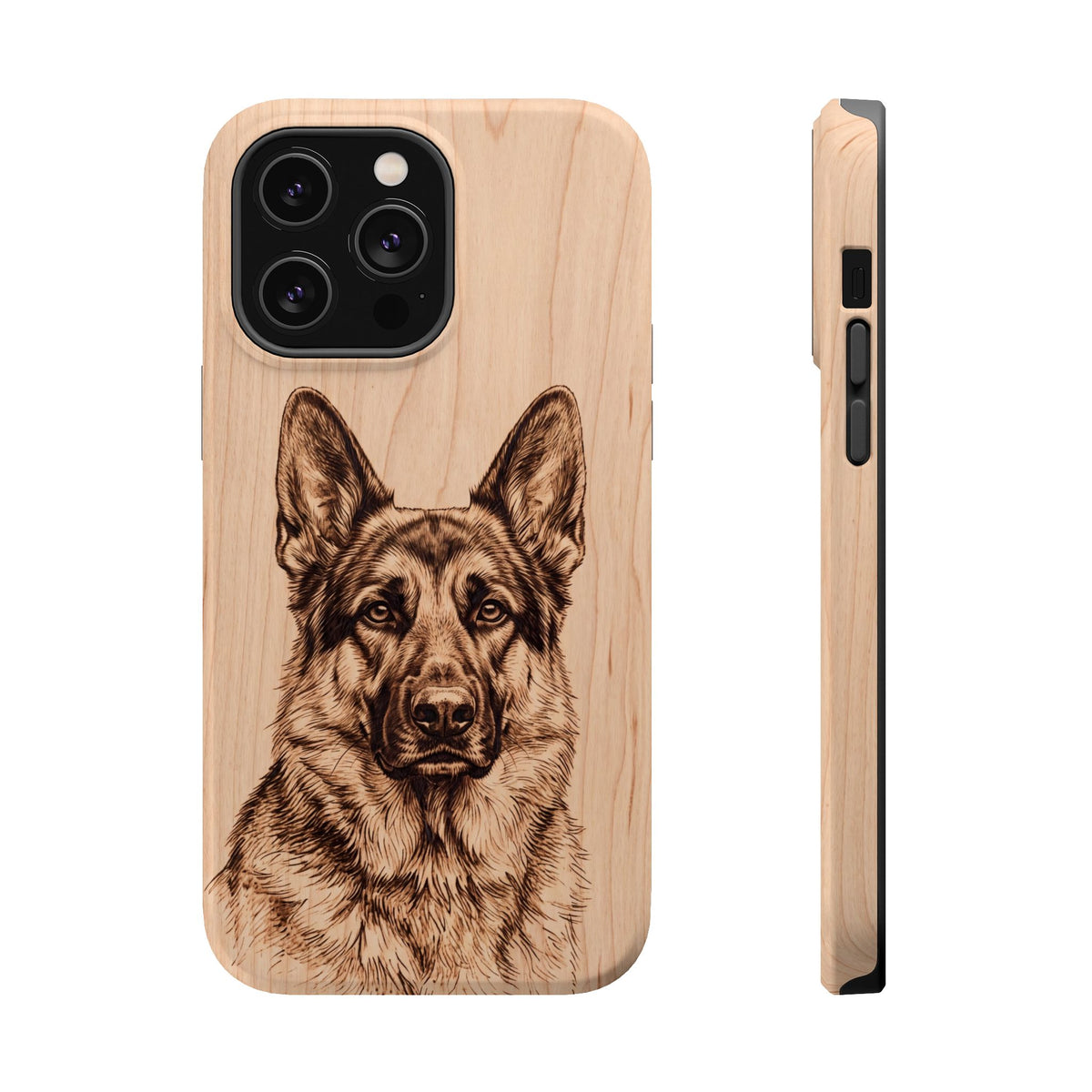 German Shepherd Phone Case | Pyrography Art — Tough Magnetic Case with Wireless Charging