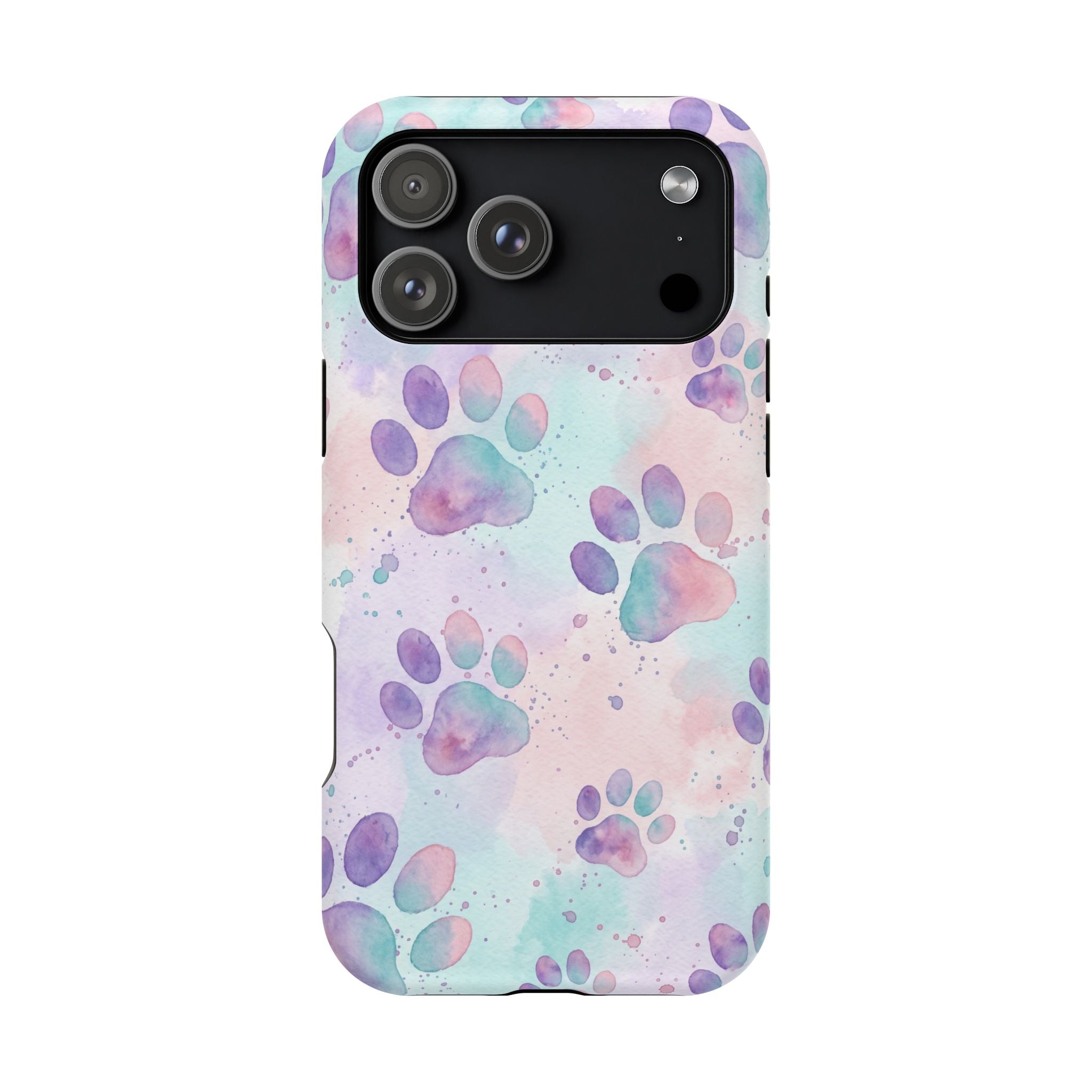 Watercolor Paw Print Phone Case — Impact-Resistant Wireless Charging Cover