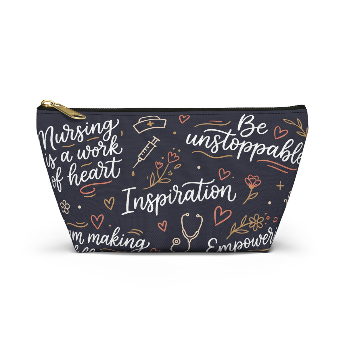 Nursing Boho Quote Accessory Pouch — T-Bottom Zipper Bag