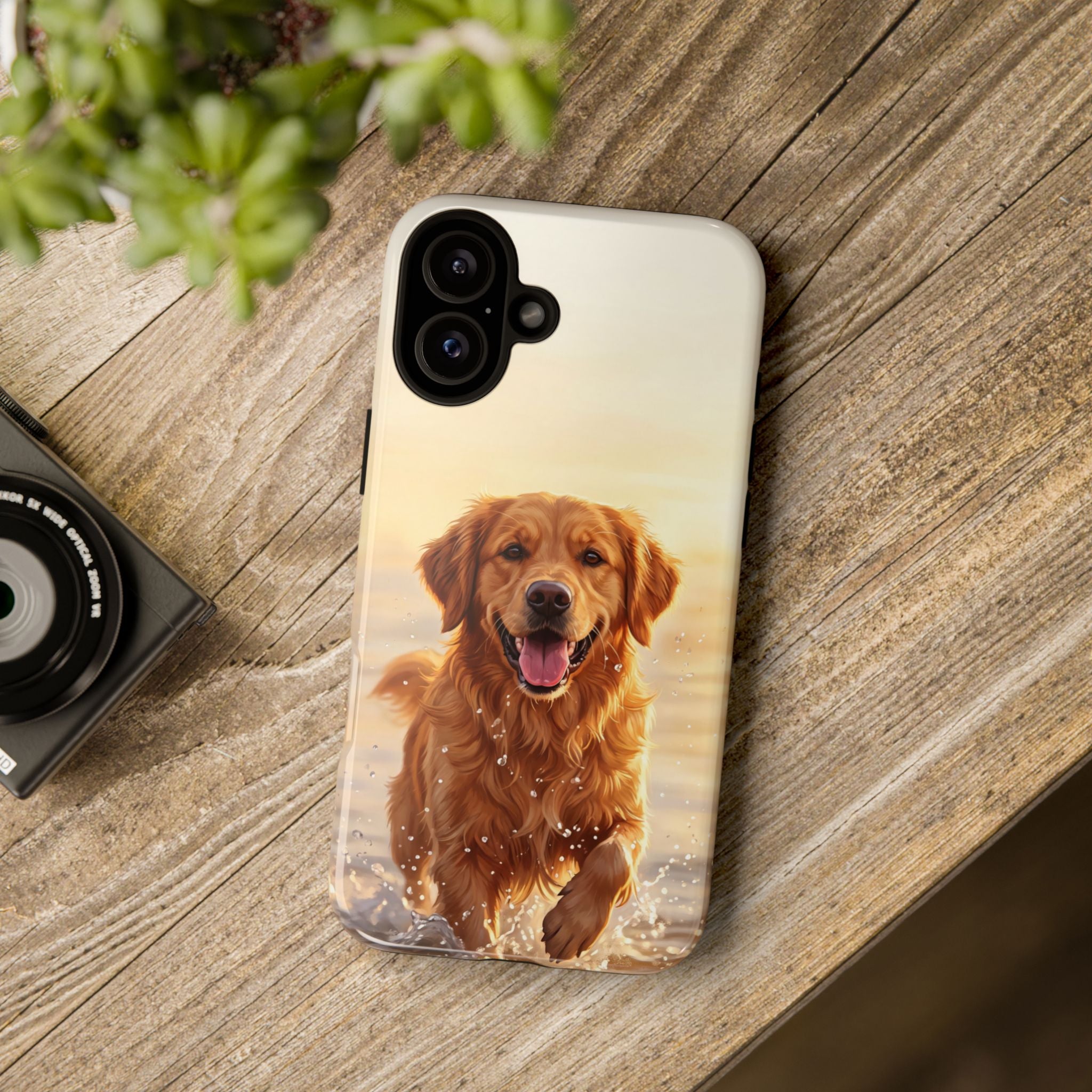 Golden Retriever Splashing in Water Phone Case | Joyful Dog at Golden Hour | iPhone & Samsung