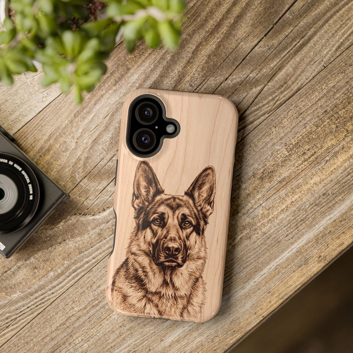 German Shepherd Phone Case | Pyrography Art — Tough Magnetic Case with Wireless Charging