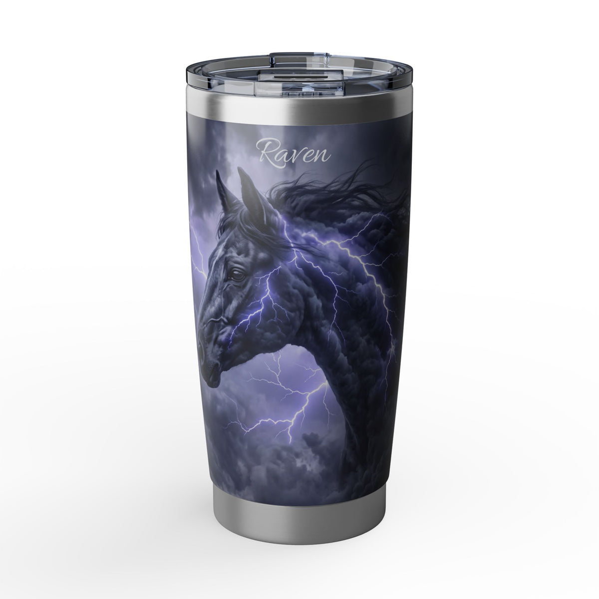 Horse Personalized Tumbler | Storm and Lightning Art — 20 oz Stainless Travel Mug