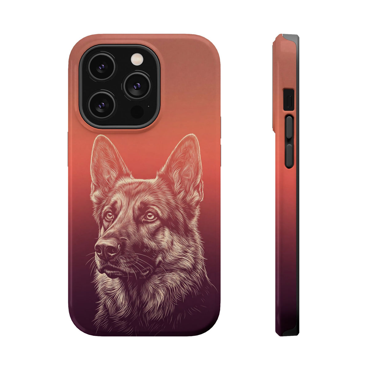 German Shepherd Phone Case | Sunset Sketch Art — Tough Magnetic Case with Wireless Charging