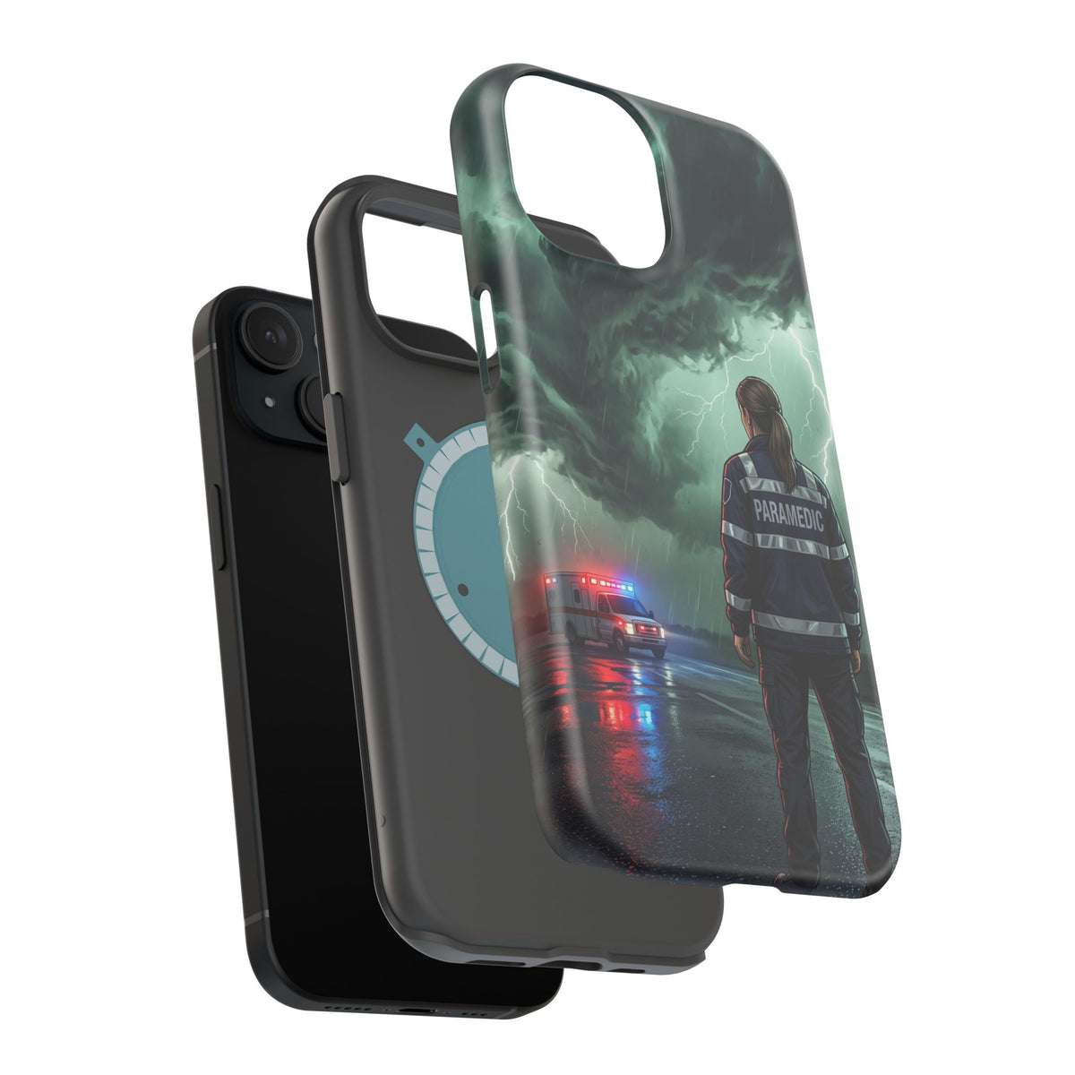 Female Paramedic Green Storm Phone Case — Magnetic Wireless Charging Cover