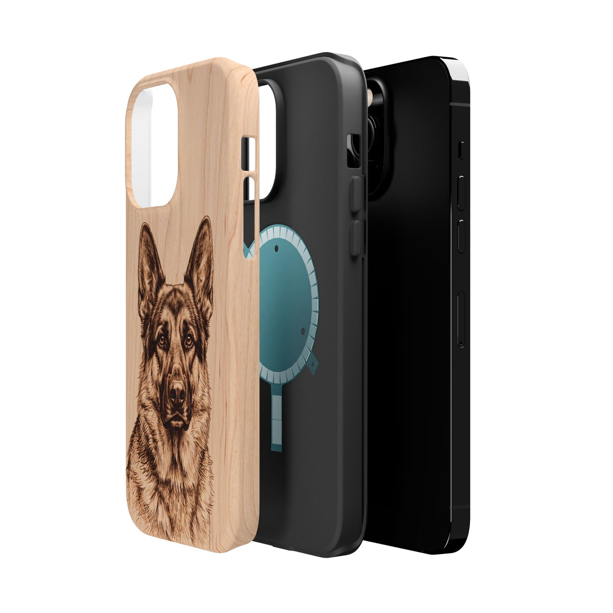 German Shepherd Phone Case | Pyrography Art — Tough Magnetic Case with Wireless Charging