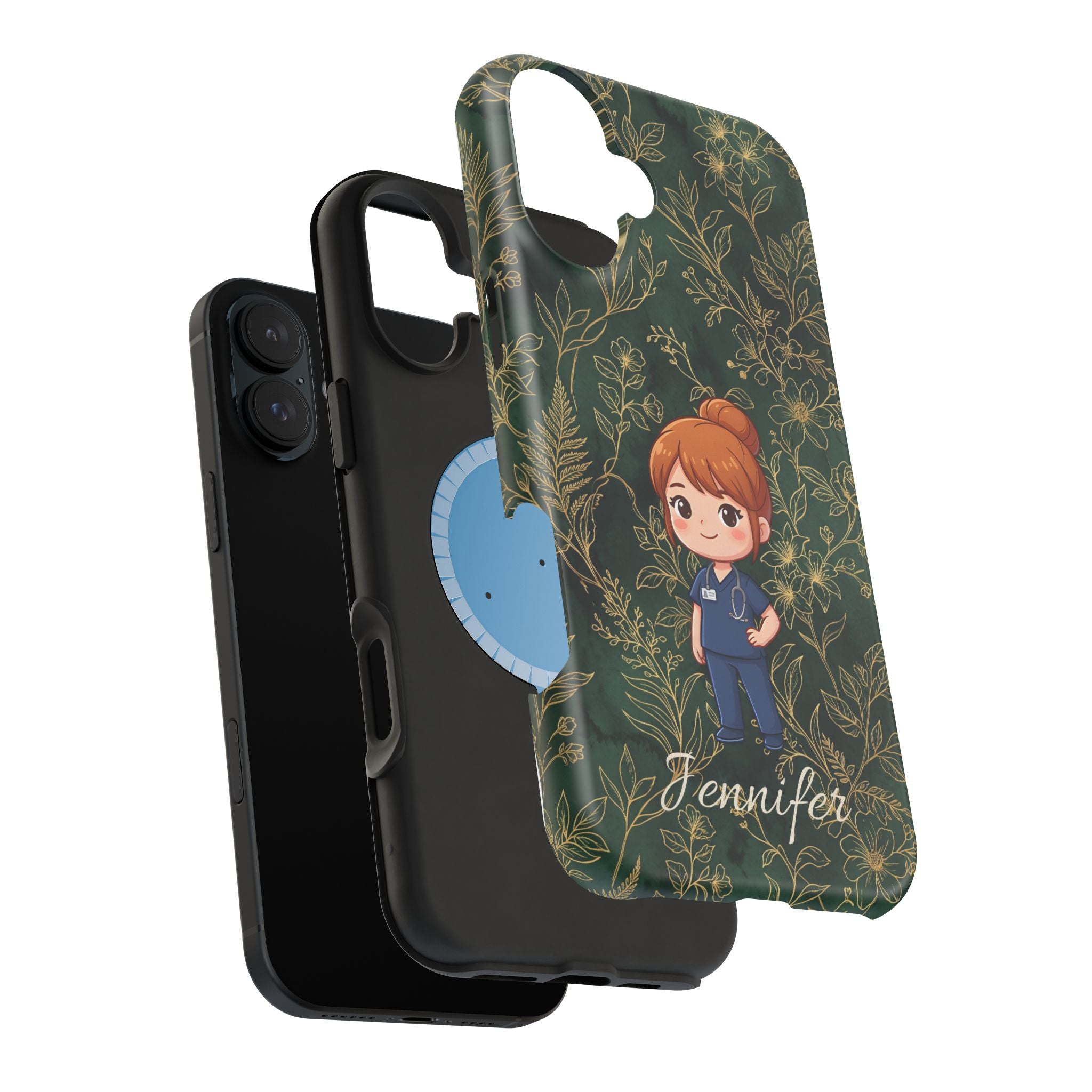 Personalized Nurse Botanical Phone Case — Impact-Resistant Wireless Charging Cover