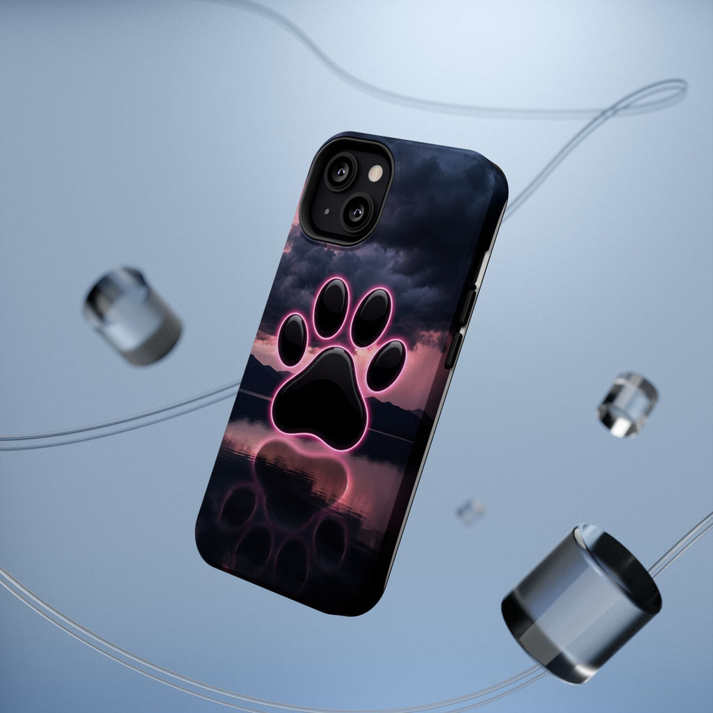 Neon Paw Print Phone Case — Impact-Resistant Wireless Charging Cover