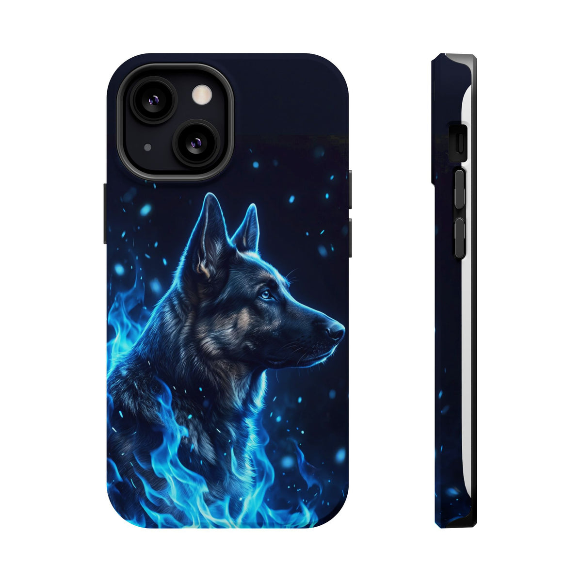 German Shepherd Phone Case | Blue Flame Art — Tough Magnetic Case with Wireless Charging