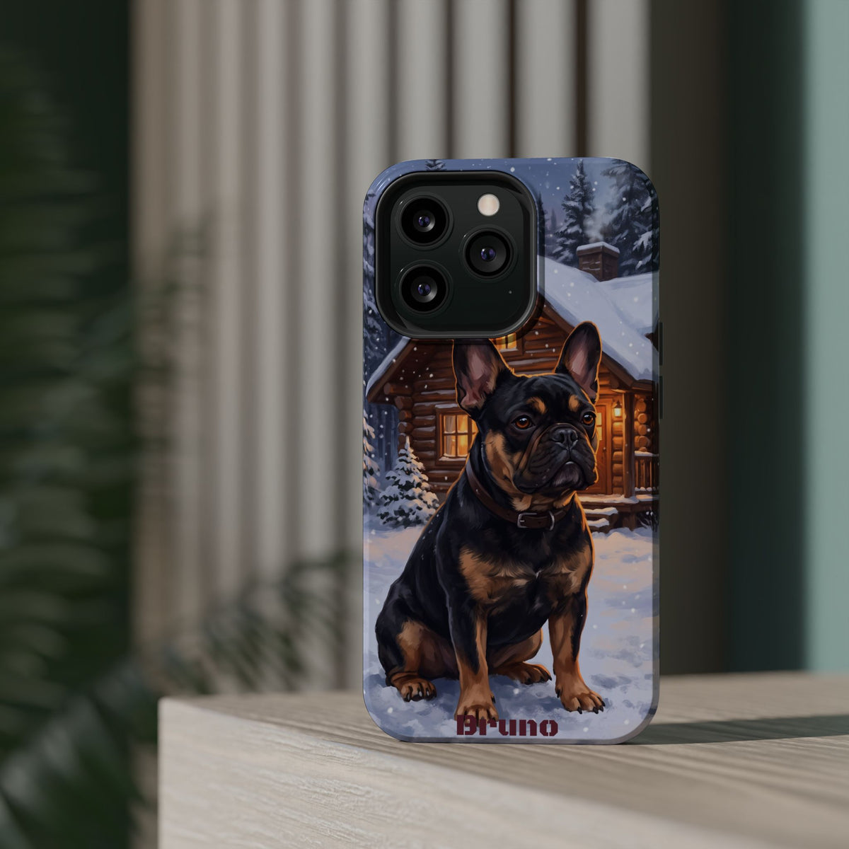Personalized French Bulldog Cozy Cabin Phone Case — Wireless Charging Cover