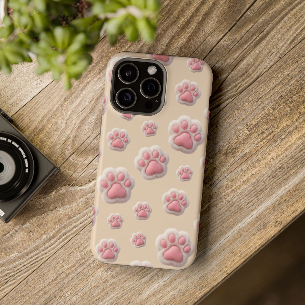 Pink Paw Print Phone Case — Impact-Resistant Wireless Charging Cover