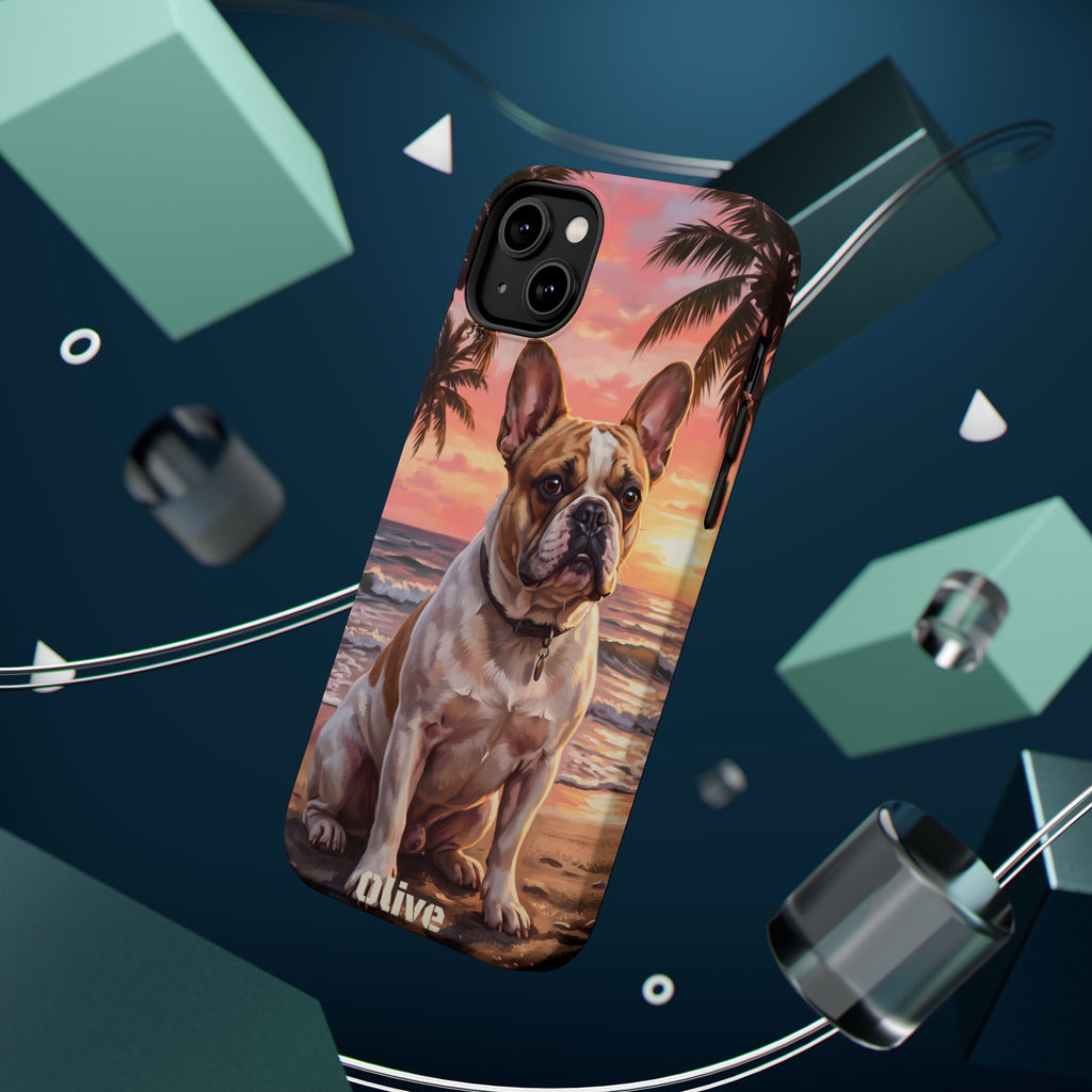 Personalized French Bulldog Beach Portrait Phone Case — Wireless Charging Cover
