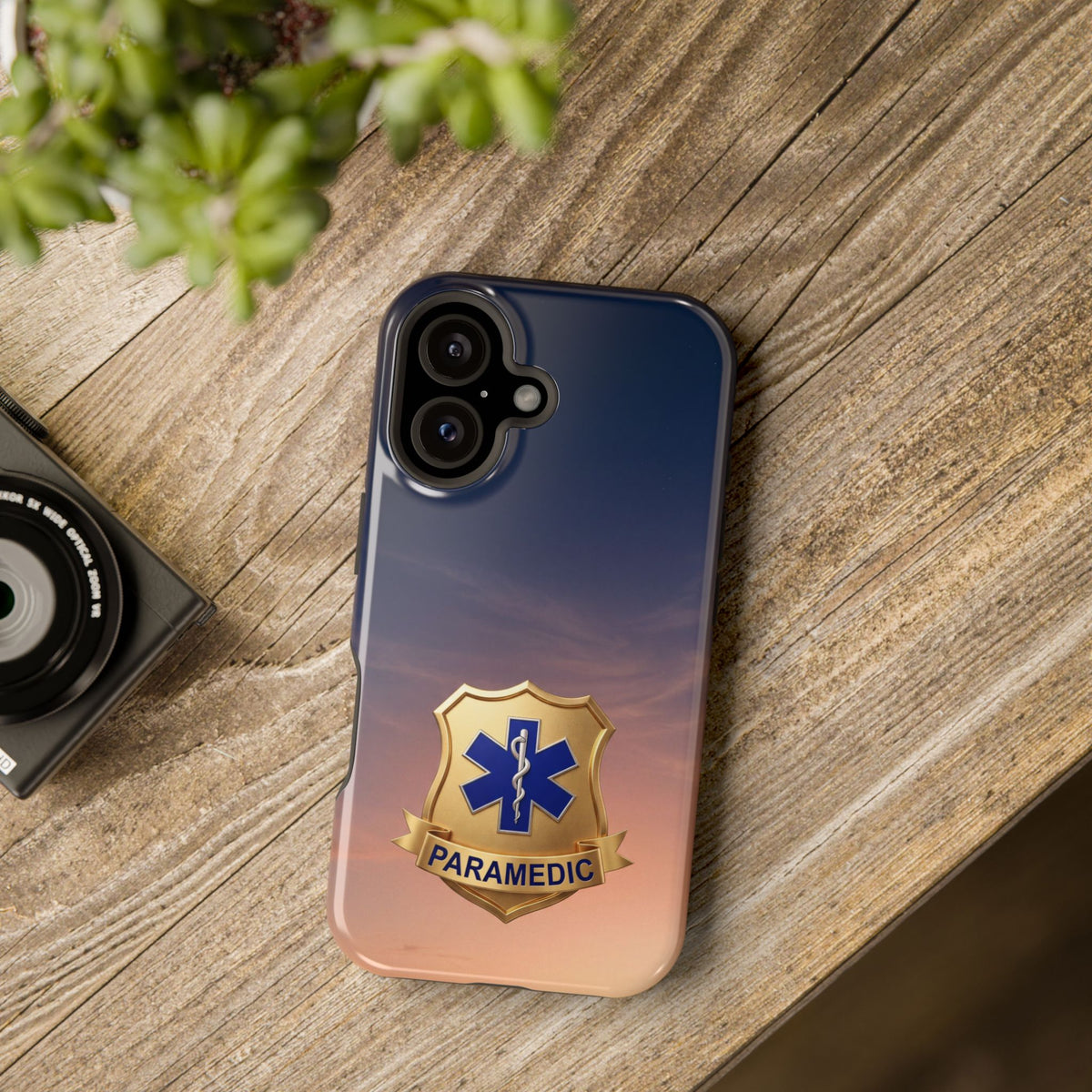 Gold Paramedic Badge Sunset Sky Phone Case — Magnetic Wireless Charging Cover