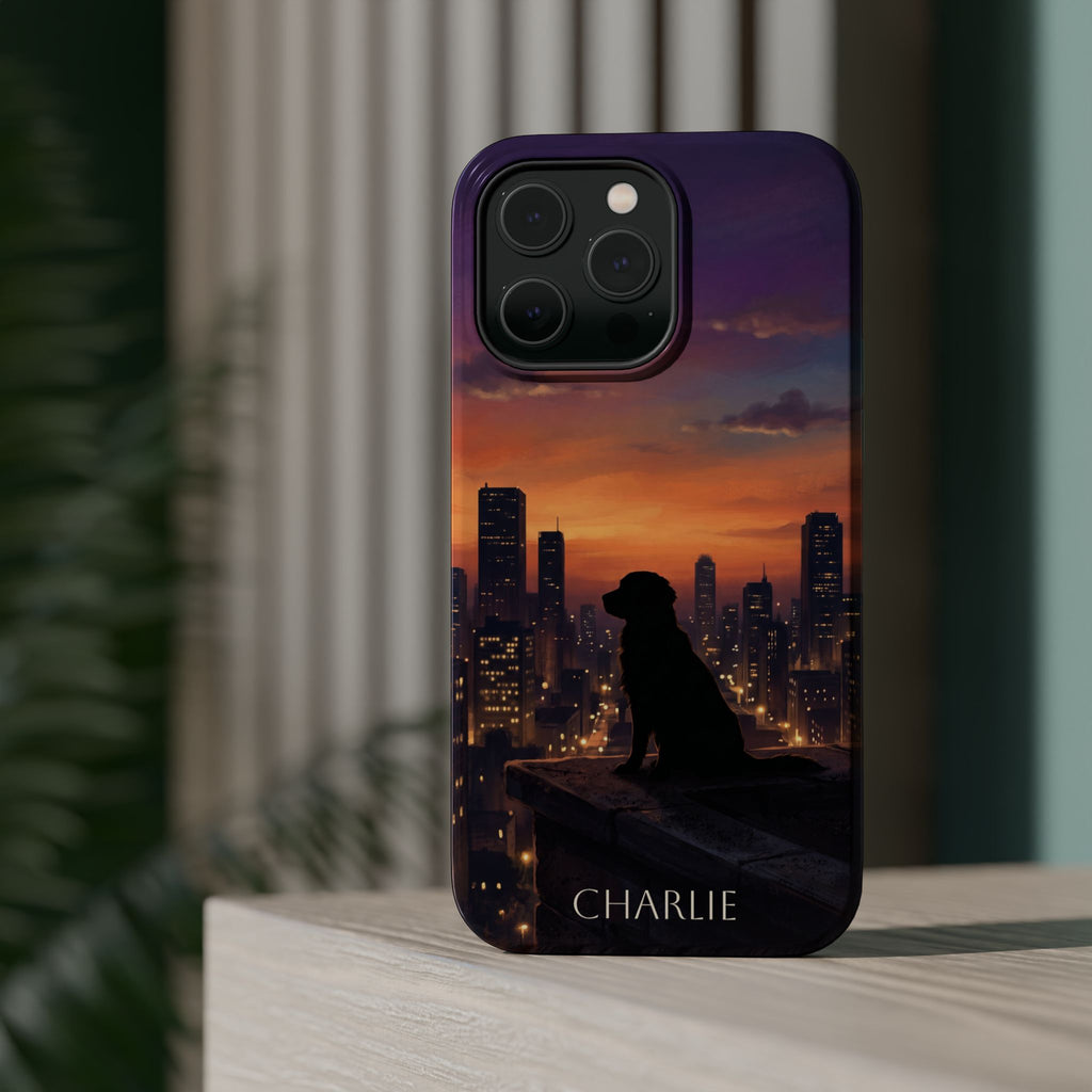 Personalized Golden Retriever City Skyline Phone Case — Wireless Charging Cover