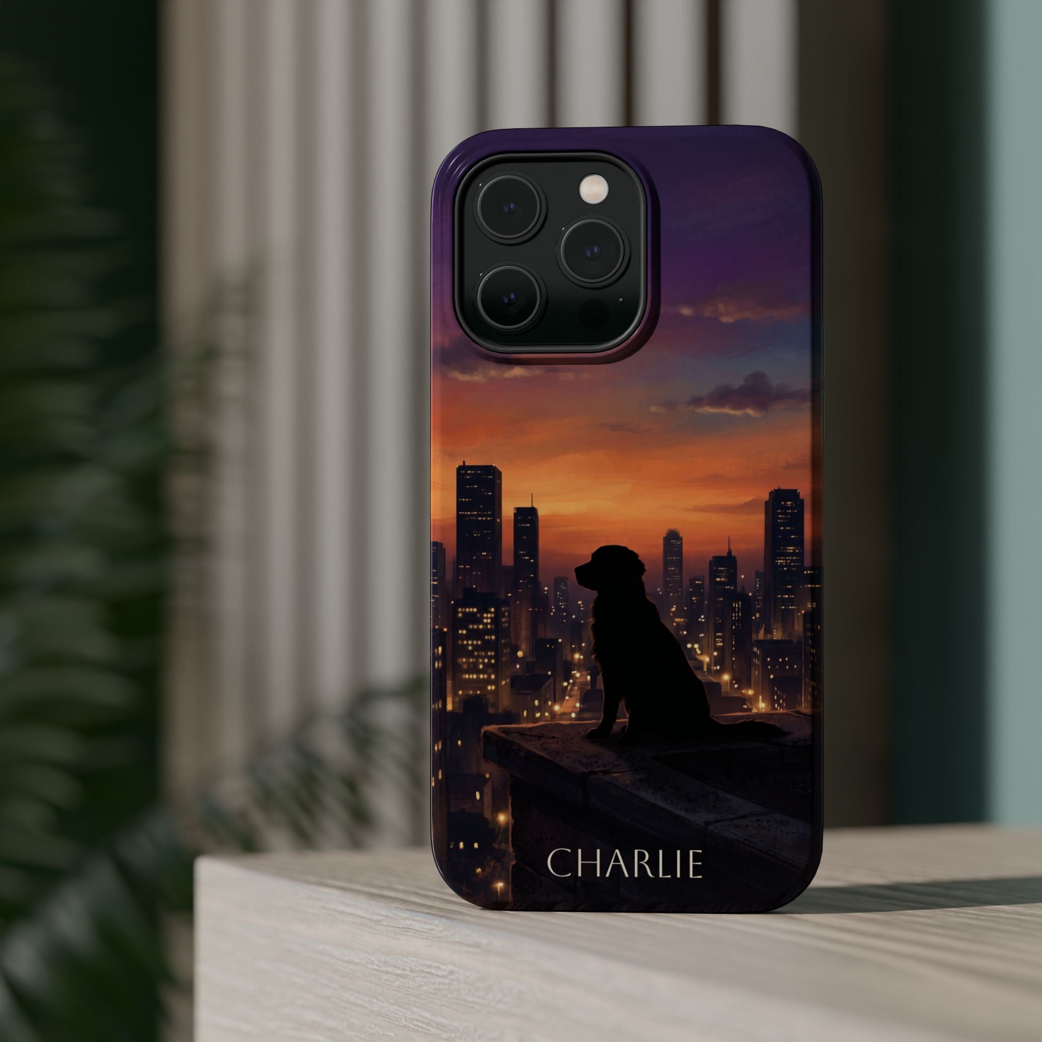 Personalized Golden Retriever City Skyline Phone Case — Wireless Charging Cover