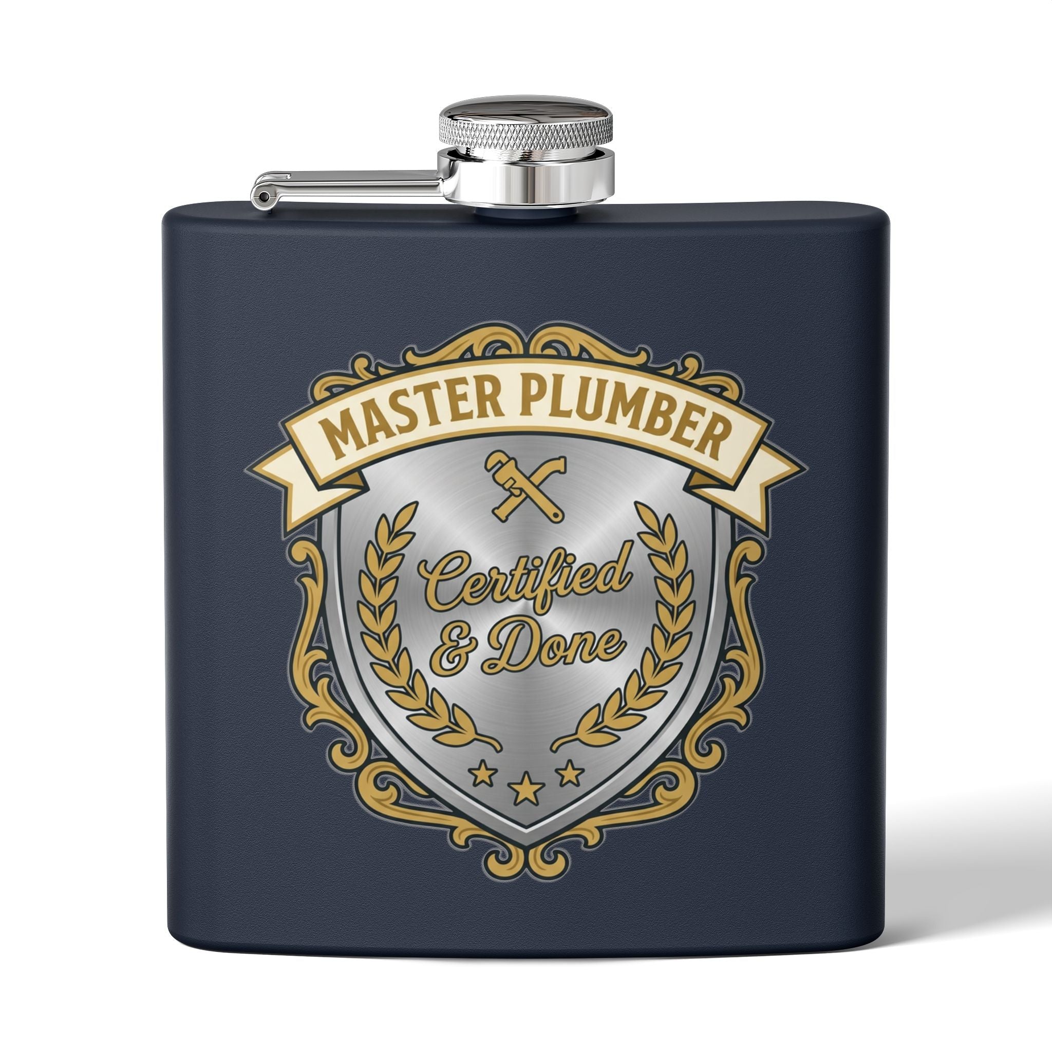 Flask — "Master Plumber" 6oz Stainless Steel Hip Flask