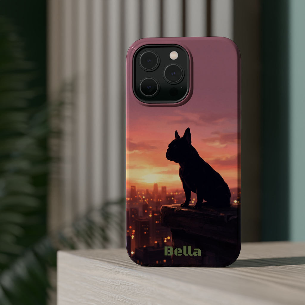Personalized French Bulldog City Skyline Sunset Phone Case — Wireless Charging Cover