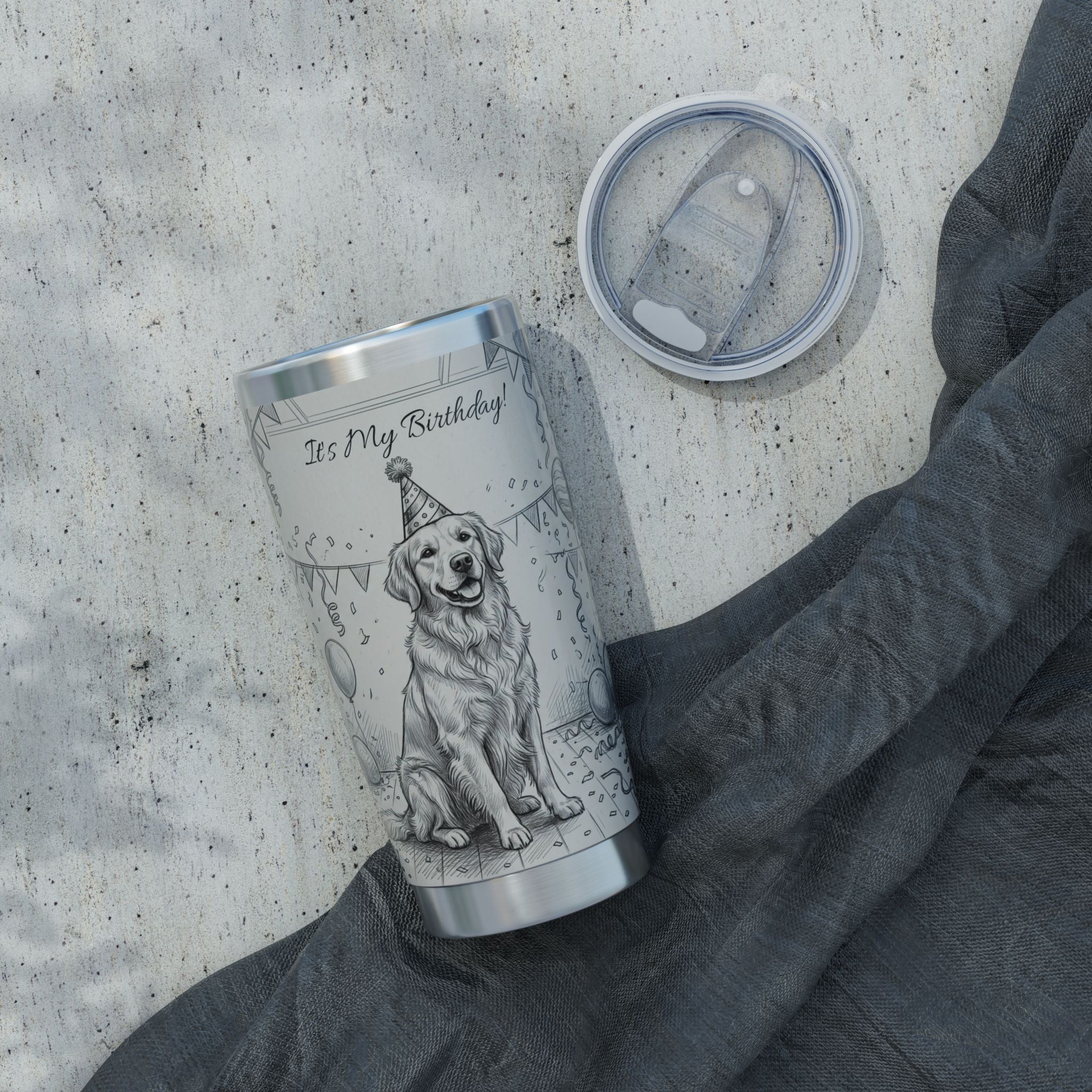 Golden Retriever Tumbler Personalized – 20 oz Stainless Steel Travel Mug with Custom Name, Birthday Celebration Design