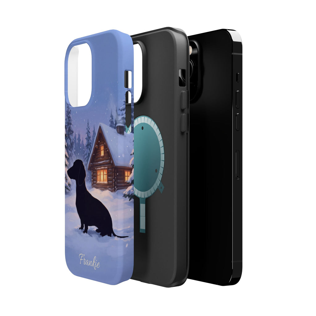 Personalized Dachshund Winter Cabin Phone Case — Wireless Charging Cover