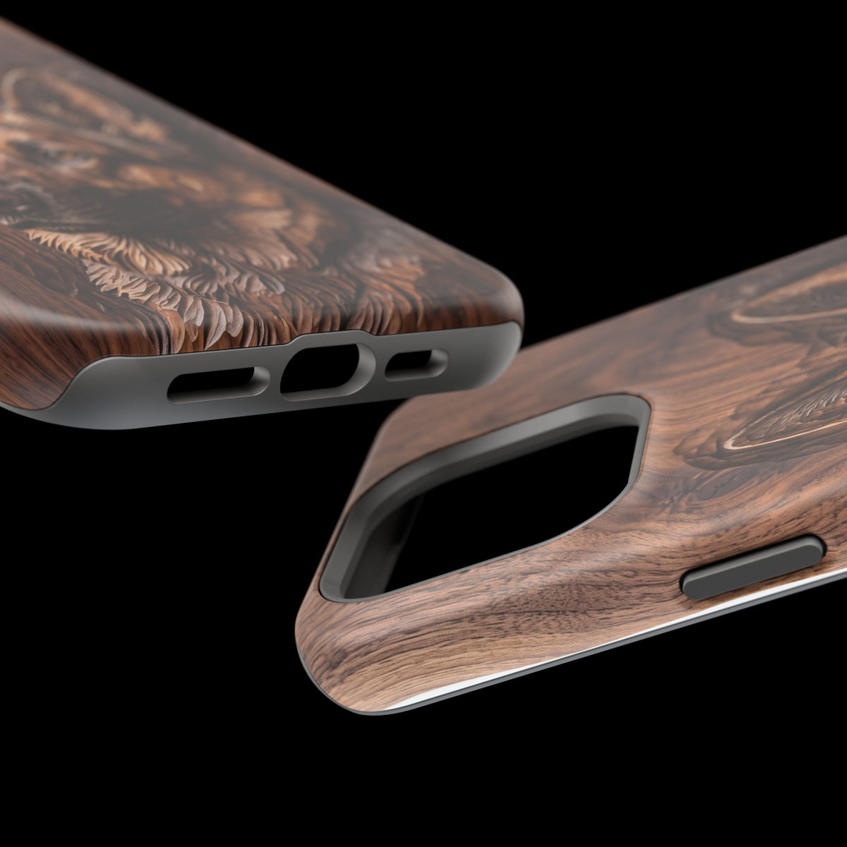 German Shepherd Phone Case | Carved Walnut Art — Tough Magnetic Case with Wireless Charging