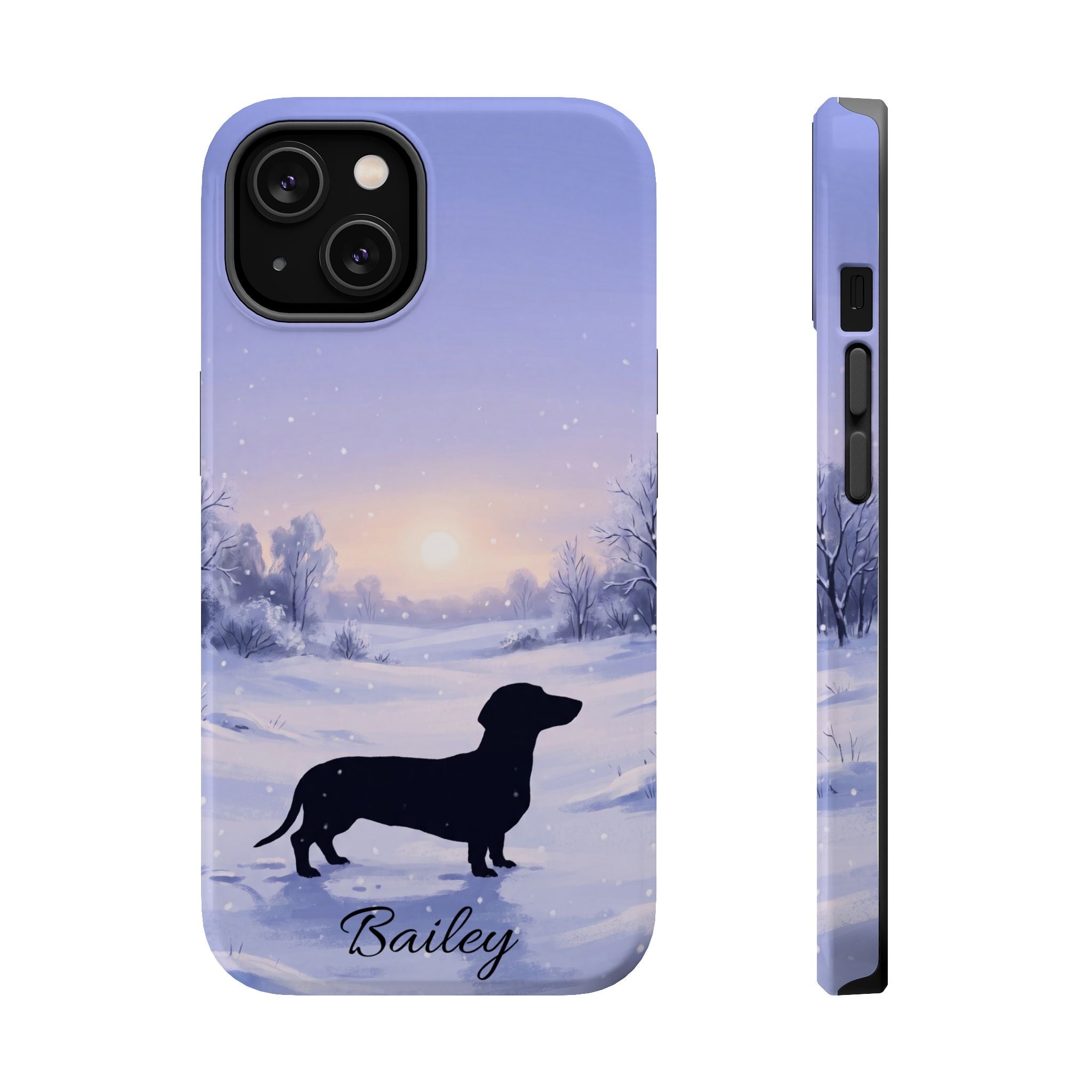 Personalized Dachshund Winter Snow Phone Case — Wireless Charging Cover