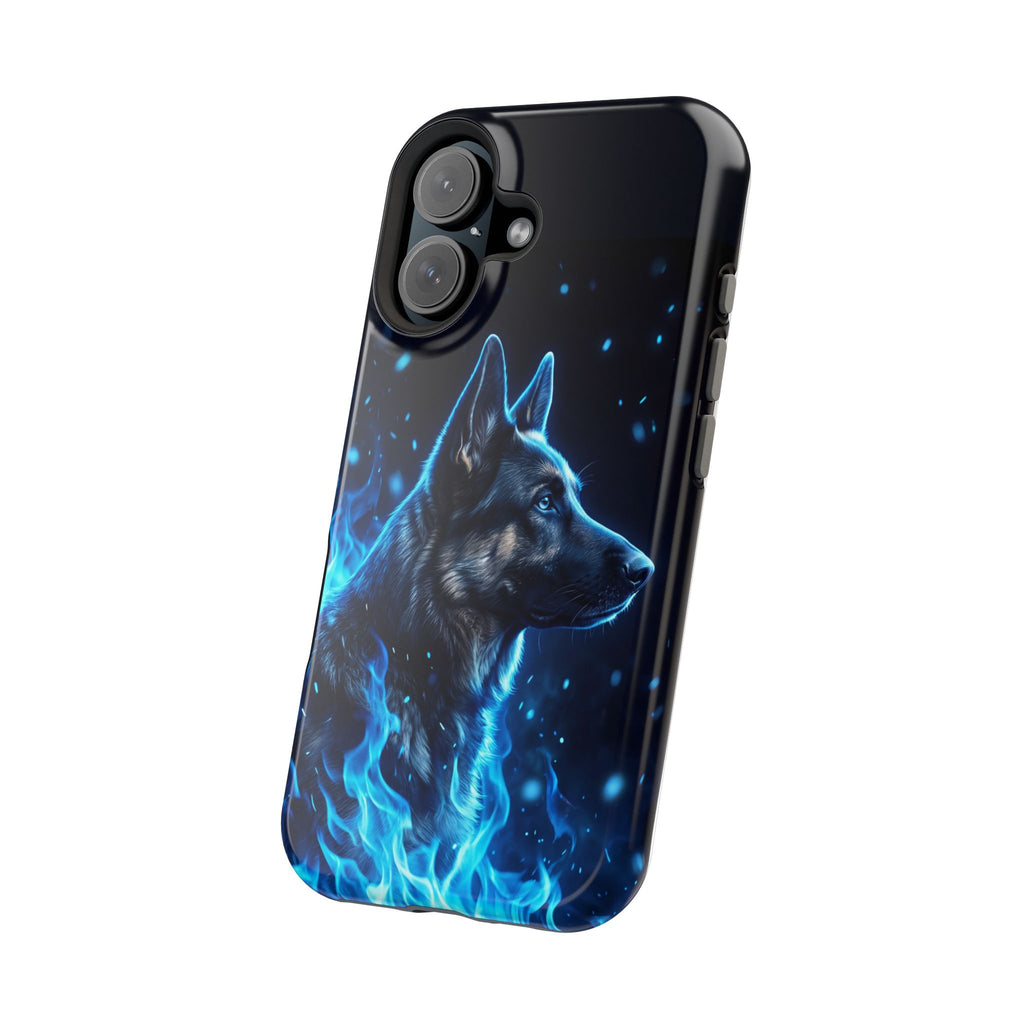 German Shepherd Phone Case | Blue Flame Art — Tough Magnetic Case with Wireless Charging