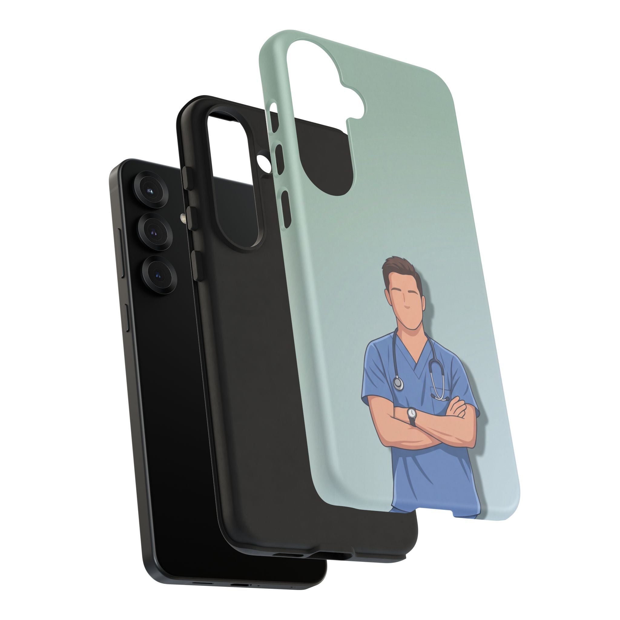 Male Nurse Phone Case | Confident Nurse in Blue Scrubs Illustration | iPhone & Samsung