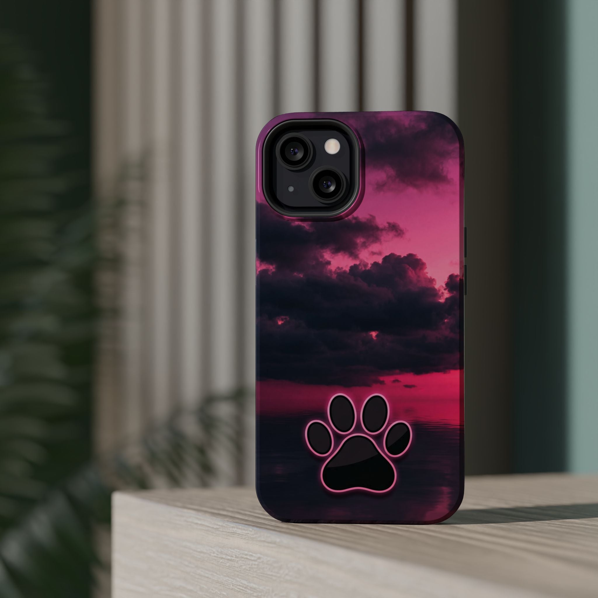 Pink Sky Paw Print Phone Case — Impact-Resistant Wireless Charging Cover