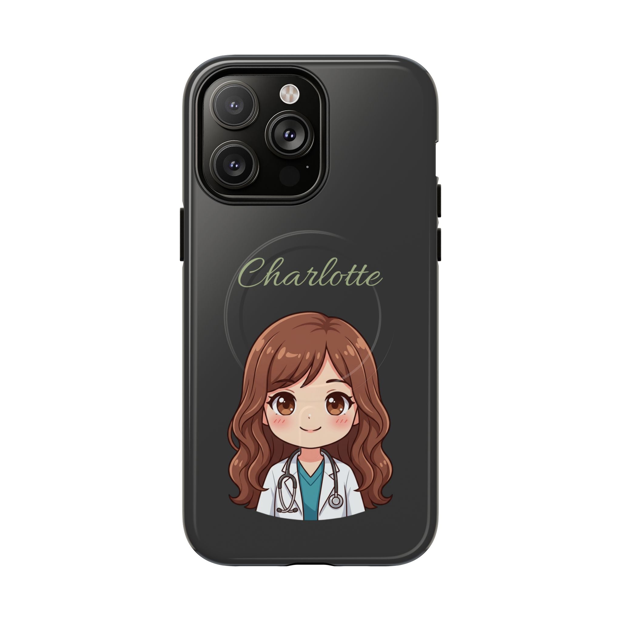 Personalized Tough Magnetic Phone Case | With Custom Name – Cute Illustrated Nurse Character Case for iPhones