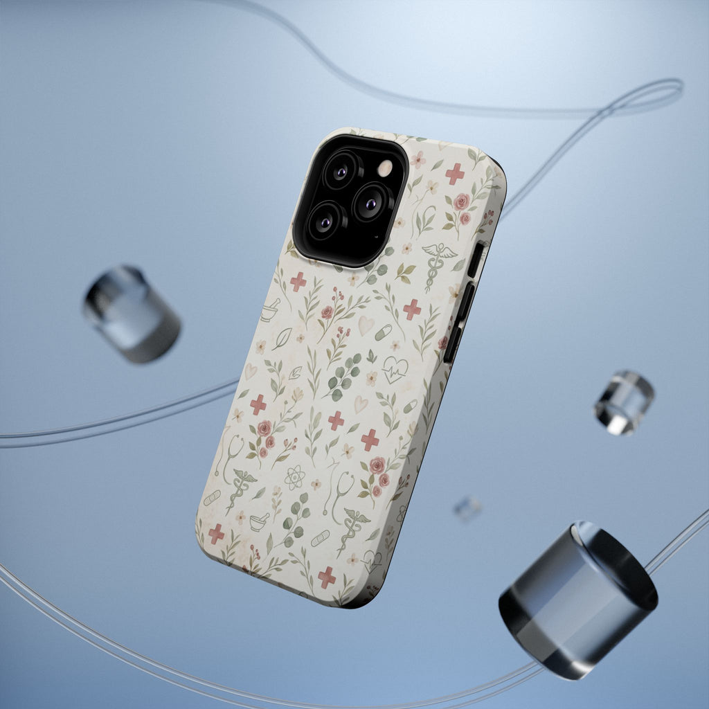 Floral Nurse Phone Case — Impact-Resistant Wireless Charging Cover