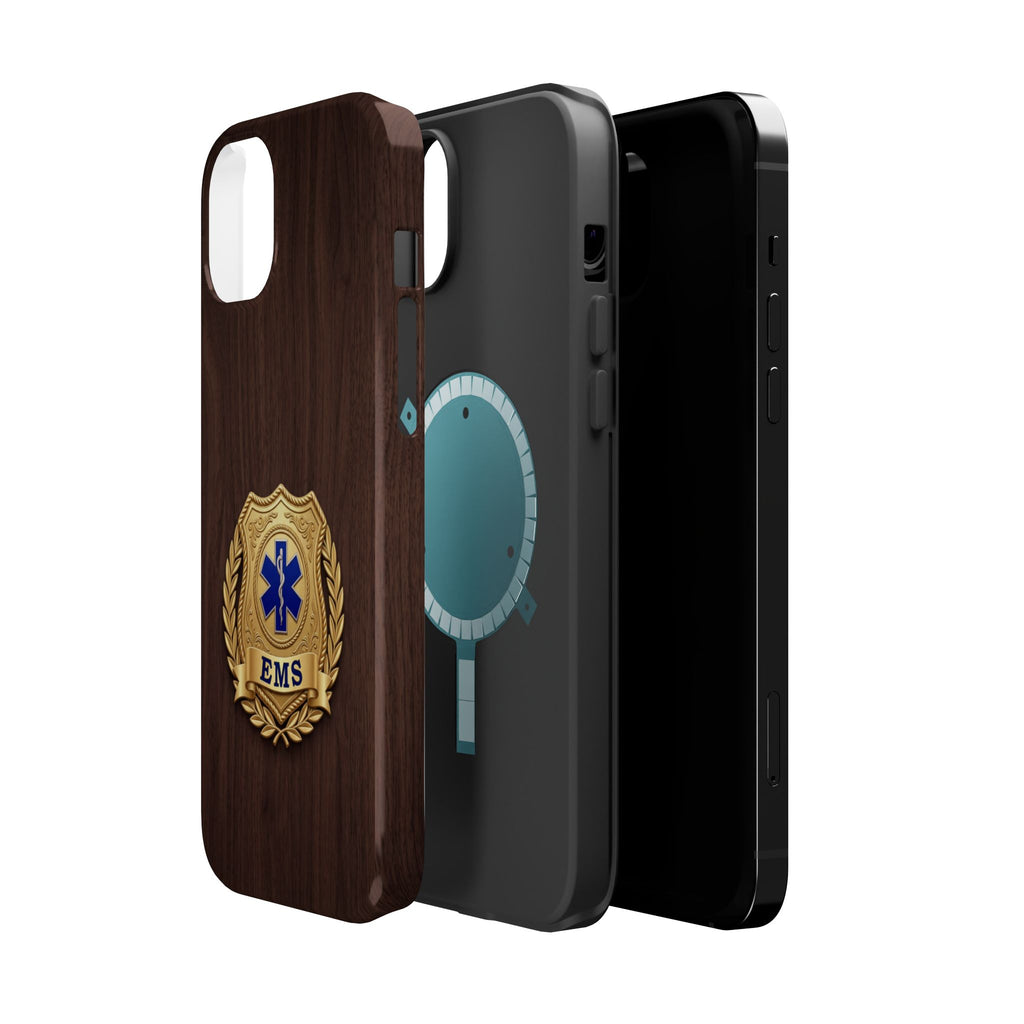 Gold EMS Laurel Badge Wood Phone Case — Magnetic Wireless Charging Cover
