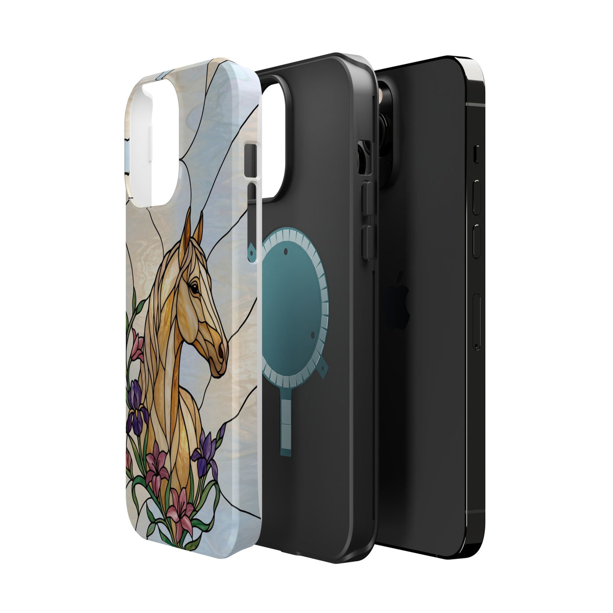 Floral Stained Glass Horse Phone Case — Tough Magnetic Case with Wireless Charging