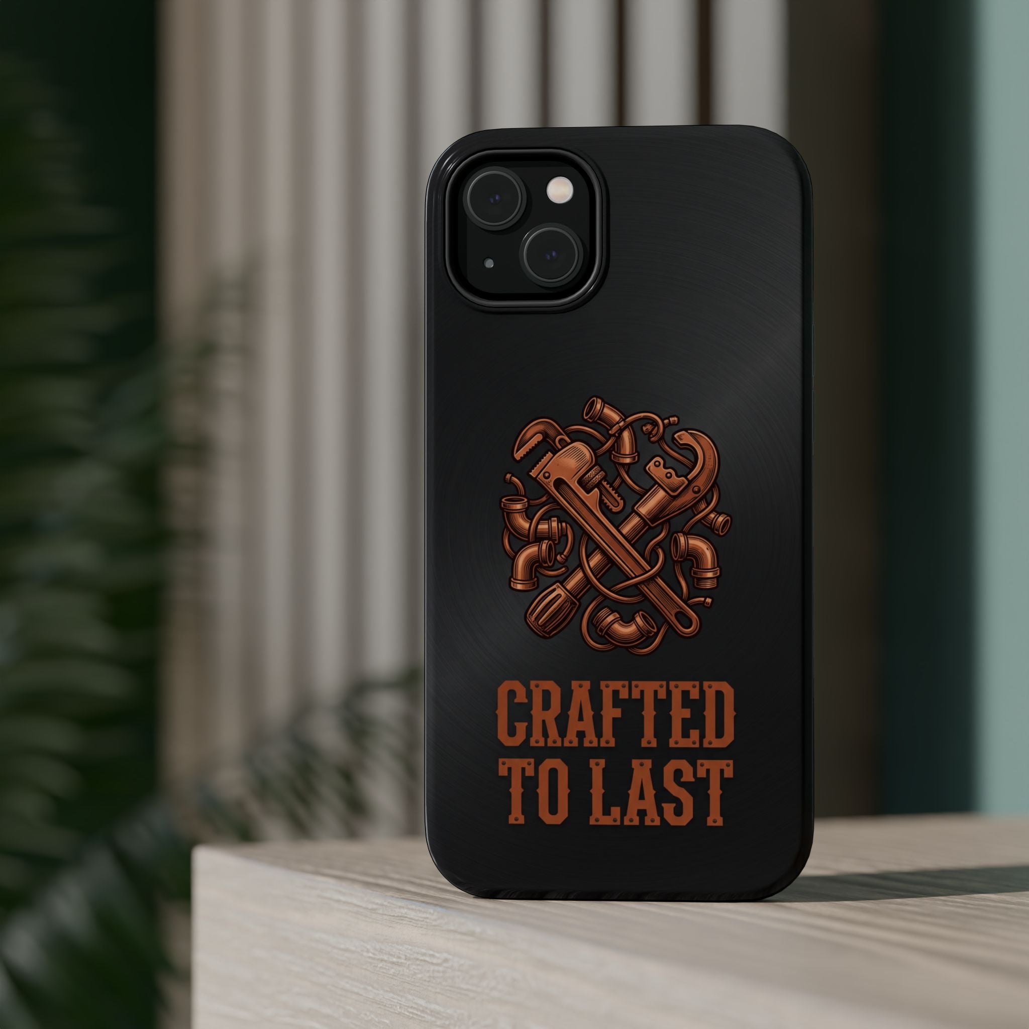 Crafted to Last Phone Case — Crossed Wrenches Wireless Charging Cover