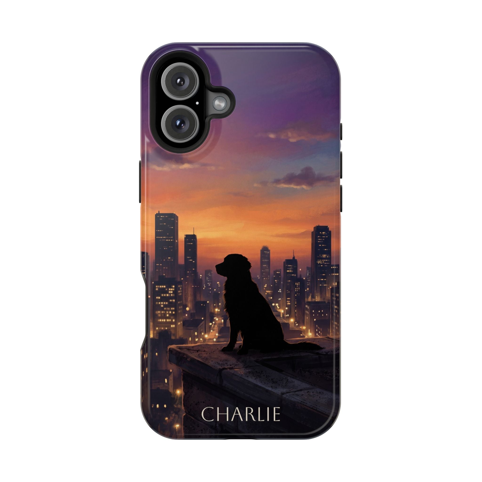Personalized Golden Retriever City Skyline Phone Case — Wireless Charging Cover
