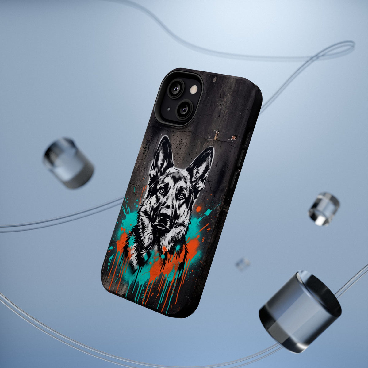 German Shepherd Phone Case | Graffiti Street Art — Tough Magnetic Case with Wireless Charging