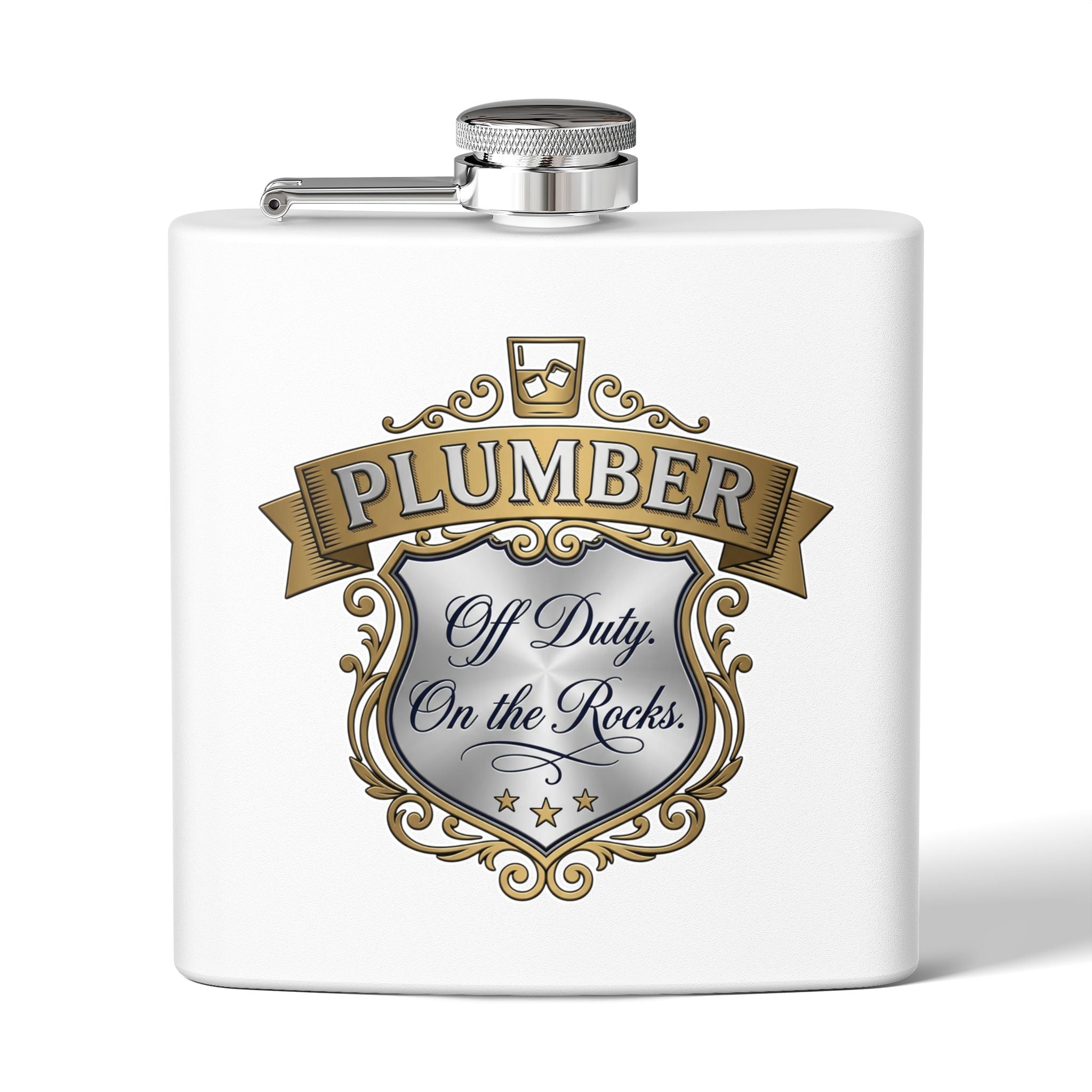 Flask — "Off Duty. On the Rocks." 6oz Stainless Steel Hip Flask