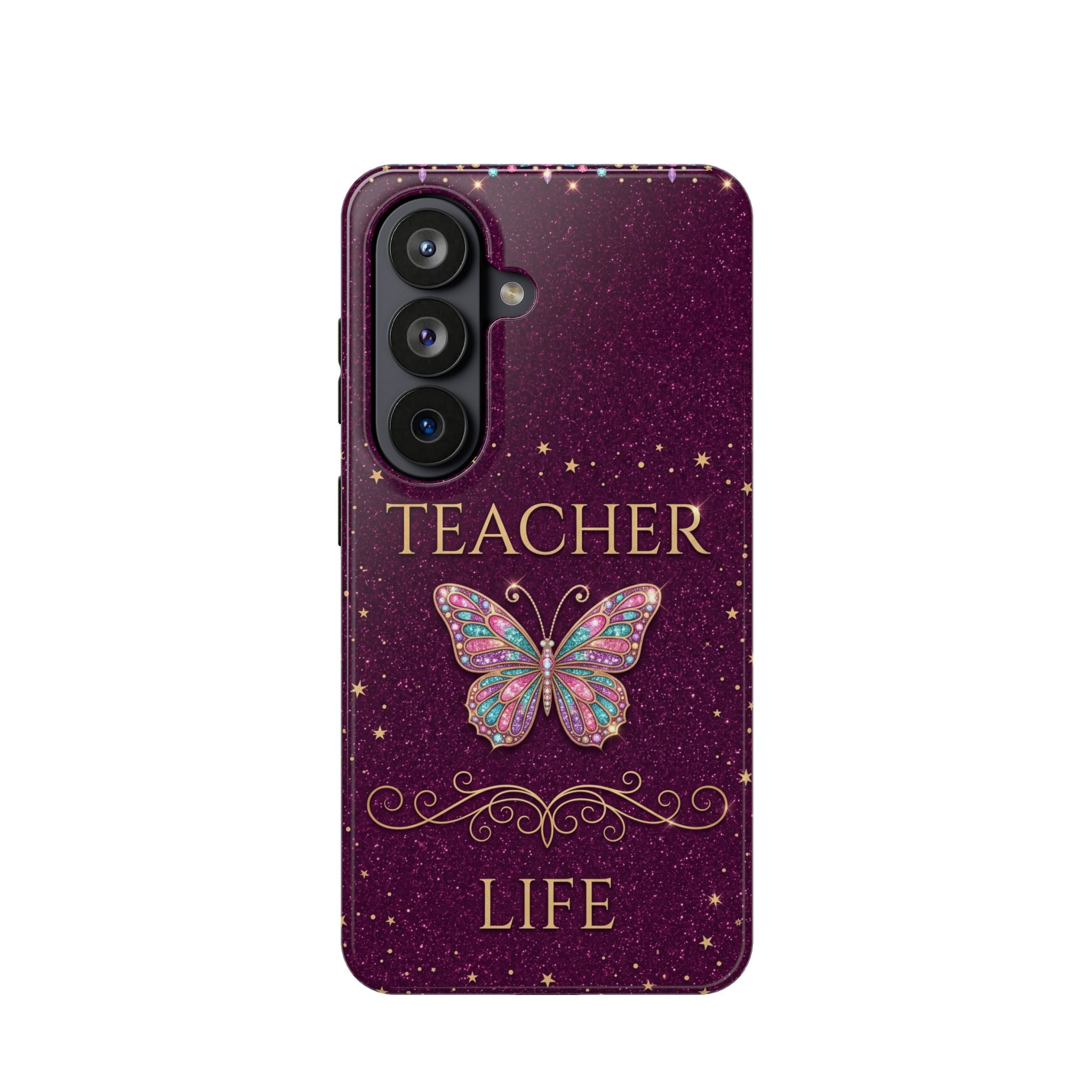Teacher Life Glitter Butterfly Phone Case — Wireless Charging Cover