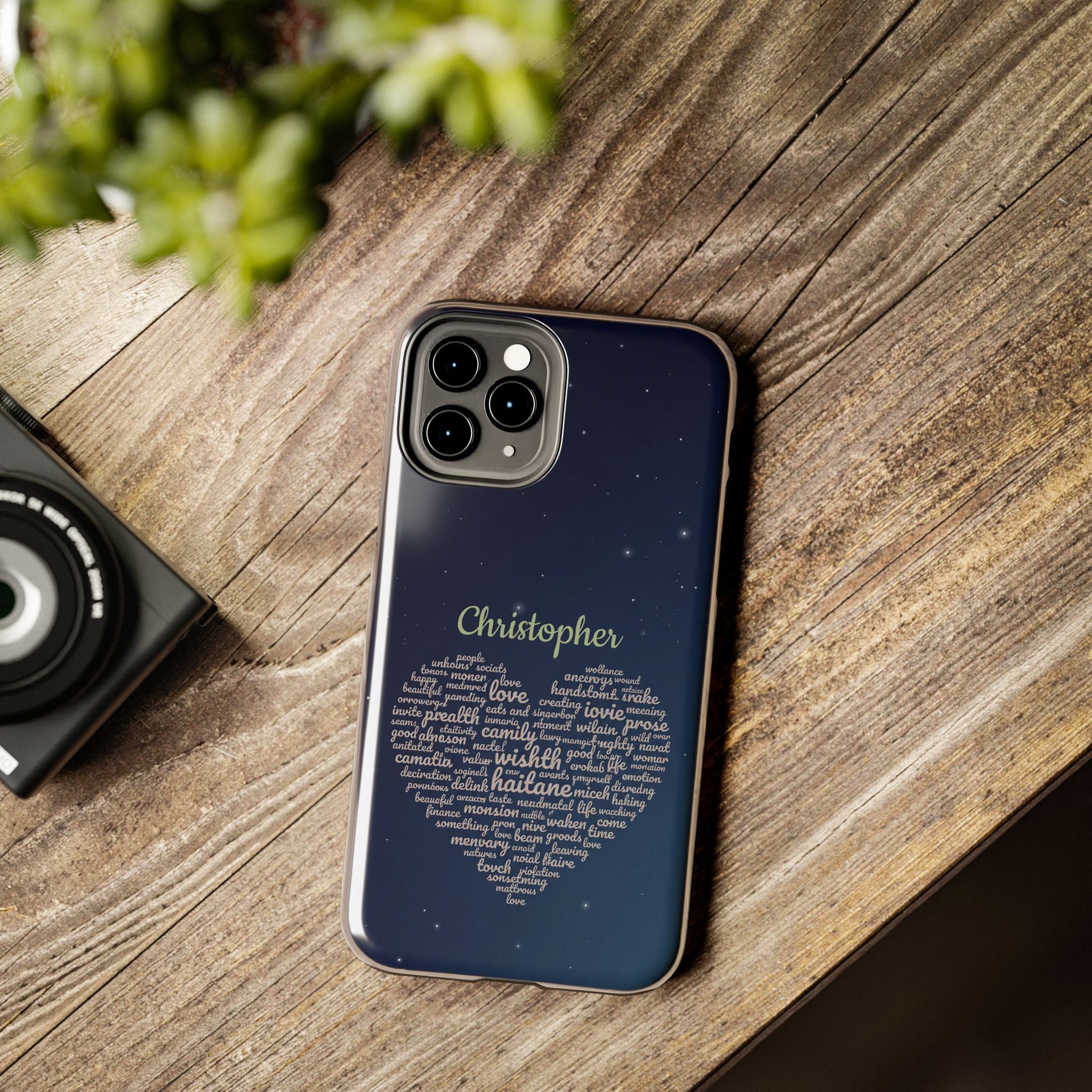 Personalized Teacher Heart Word Cloud Phone Case — Custom Name Starry Design
