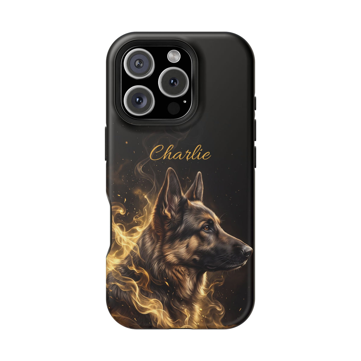 German Shepherd Phone Case | Personalized Golden Smoke Art — Tough Magnetic Case with Wireless Charging