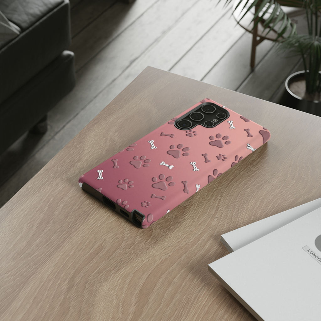 iPhone & Samsung Phone Case | Paw Print & Bone  | Dusty Rose Pattern Case for Frenchie Lovers