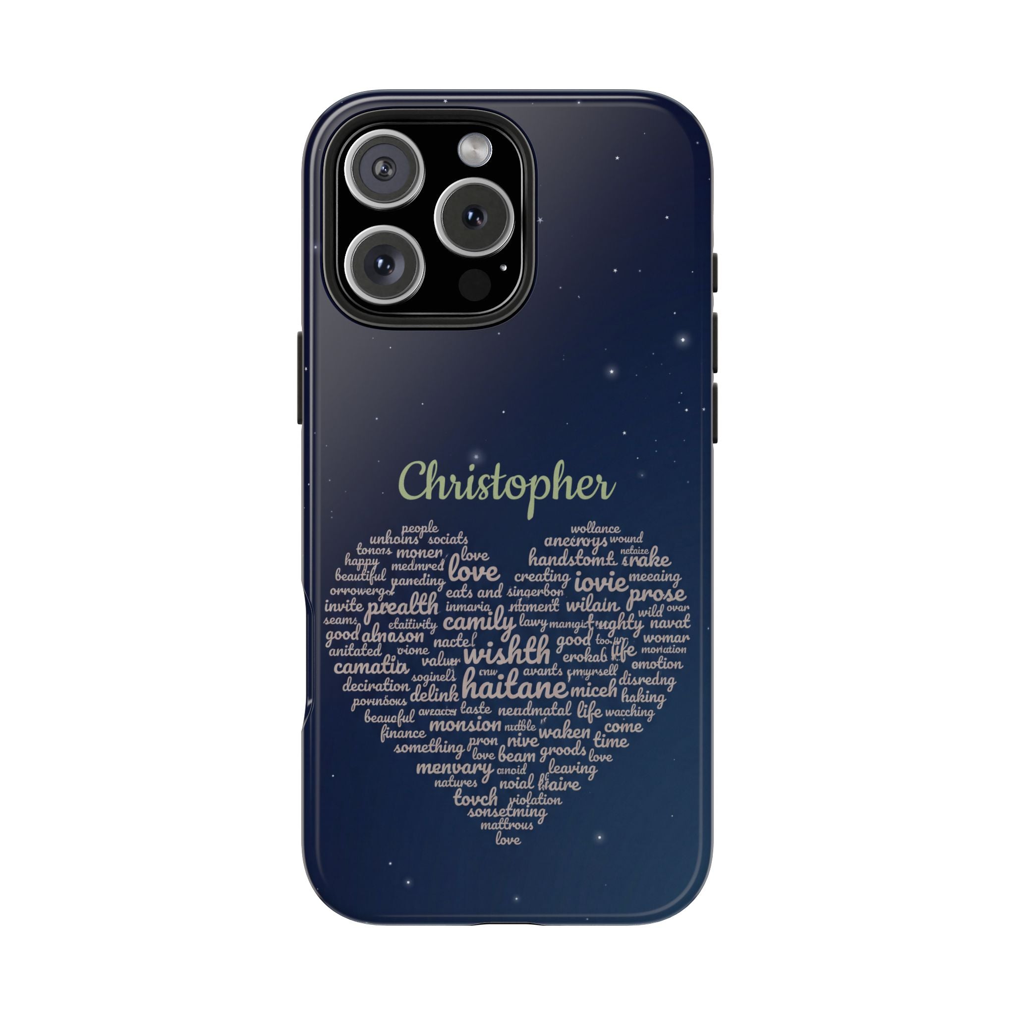 Personalized Teacher Heart Word Cloud Phone Case — Custom Name Starry Design