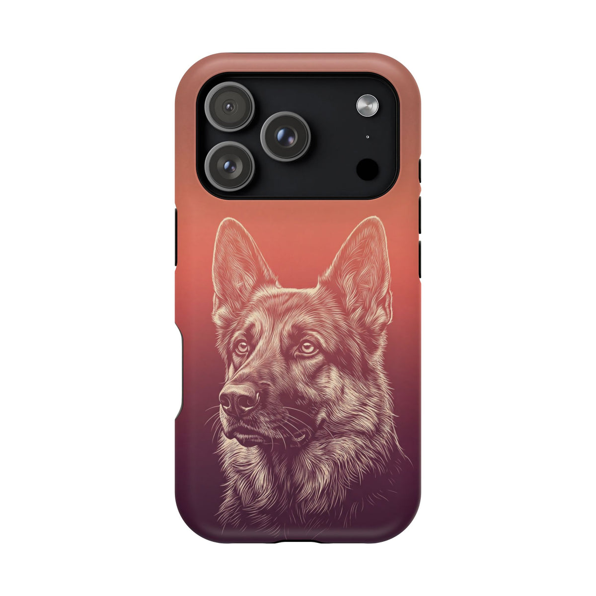 German Shepherd Phone Case | Sunset Sketch Art — Tough Magnetic Case with Wireless Charging