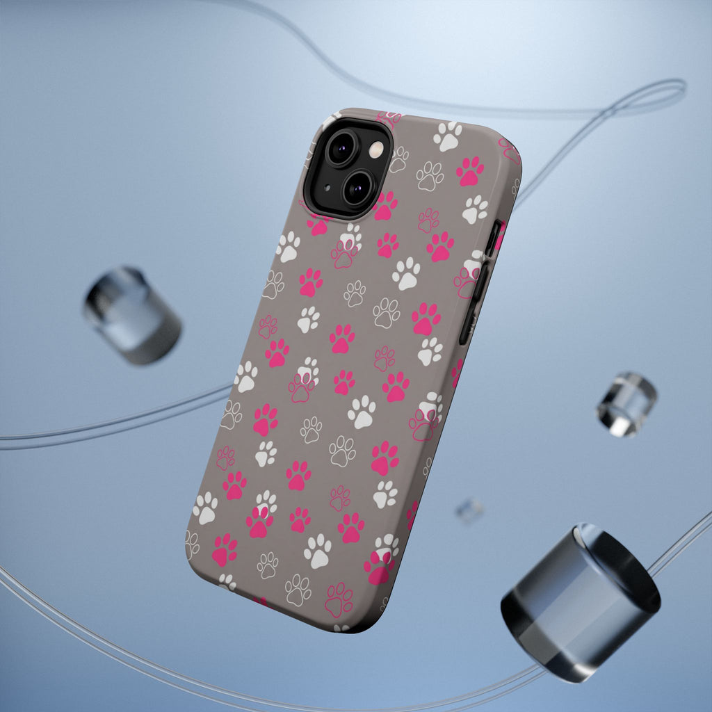 Pink & White Paw Print Phone Case — Impact-Resistant Wireless Charging Cover
