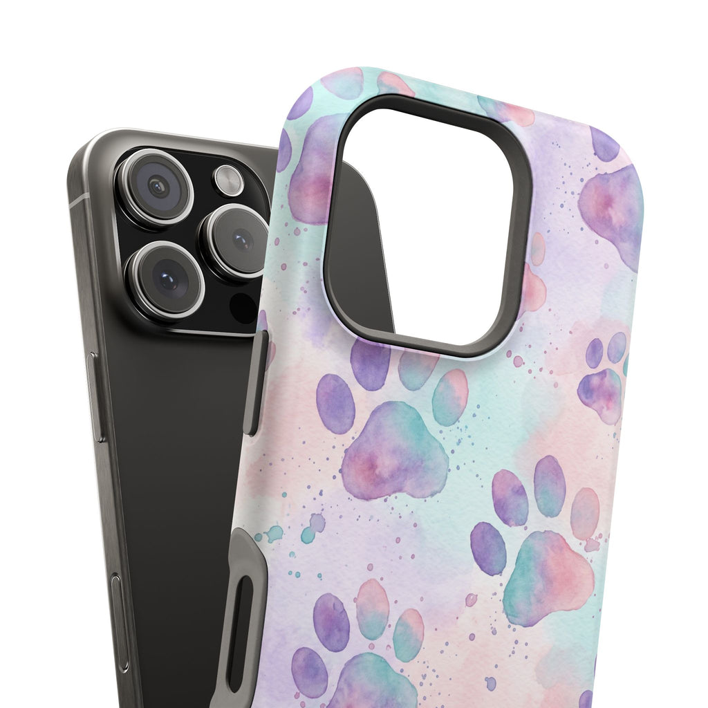 Watercolor Paw Print Phone Case — Impact-Resistant Wireless Charging Cover