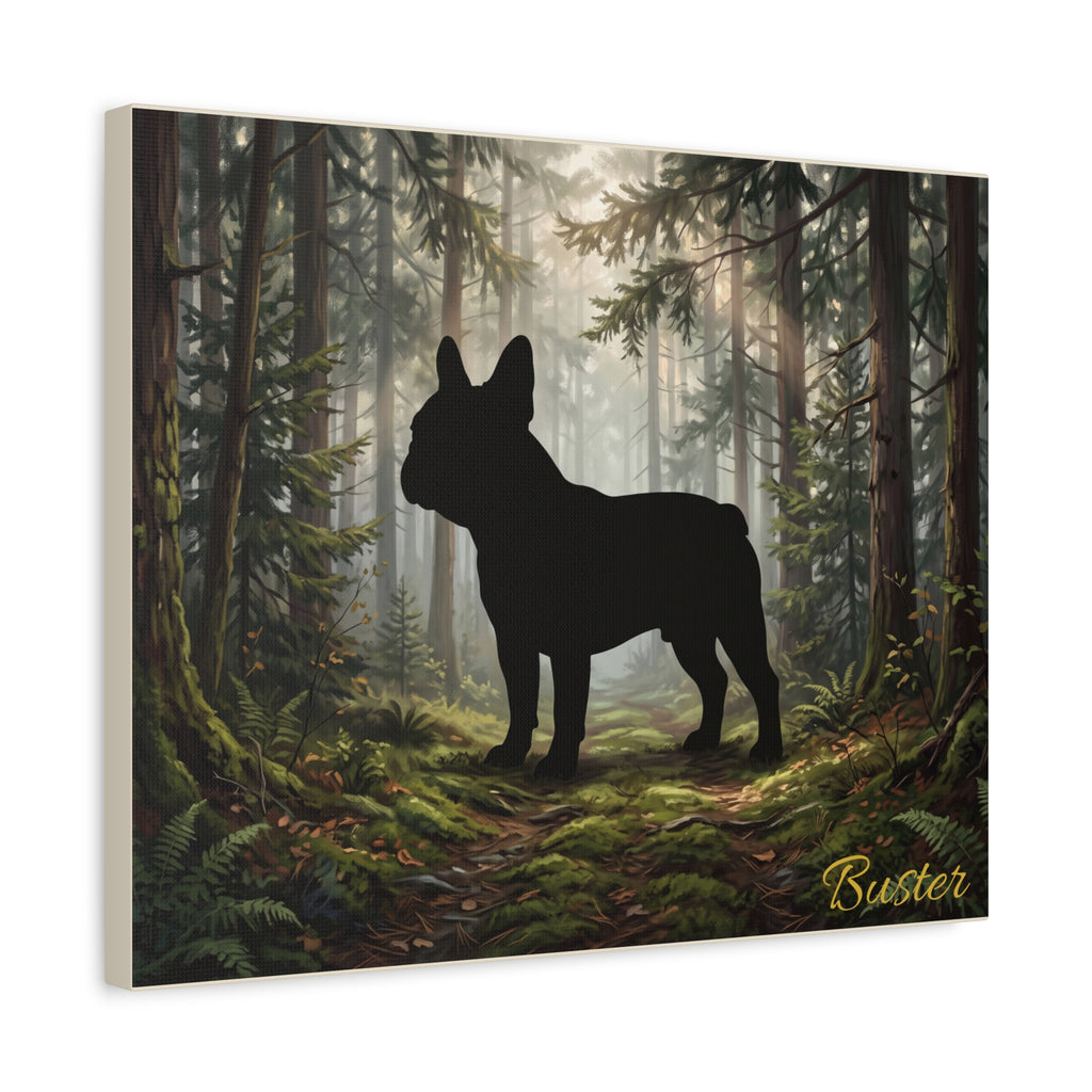 French Bulldog Silhouette Personalized Canvas | Misty Forest Wall Art