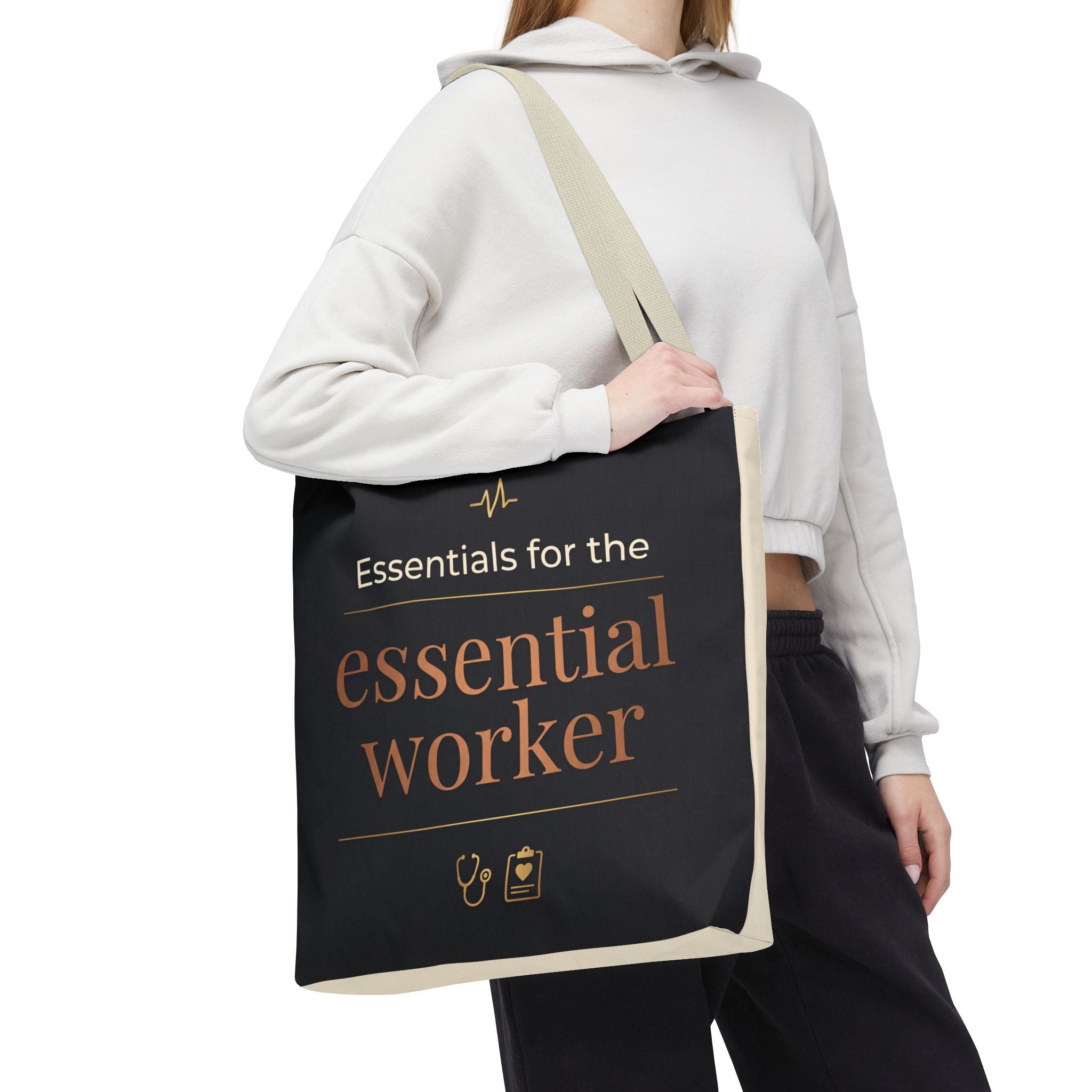 Essentials for the Essential Worker Tote | Healthcare Worker Gift Tote Bag | Nurse Doctor Appreciation Gift | Premium Polyester Carry-All