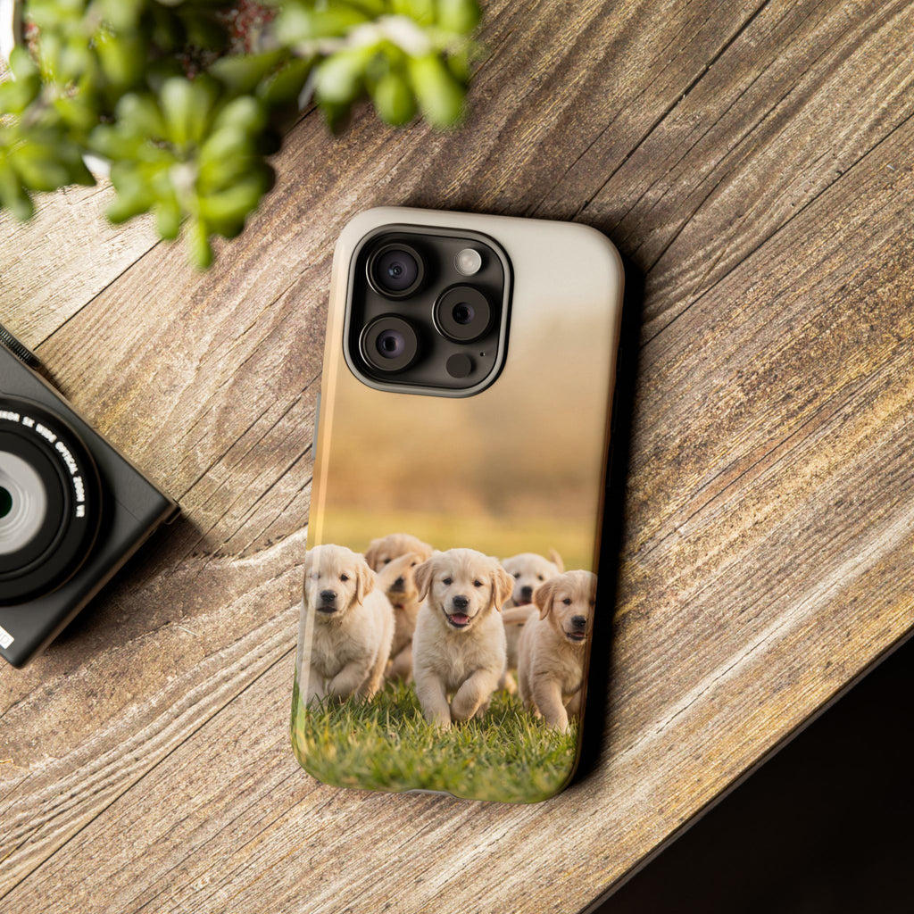 Golden Retriever Puppies Phone Case | Playful Puppy Pack Running in Grass | iPhone & Samsung