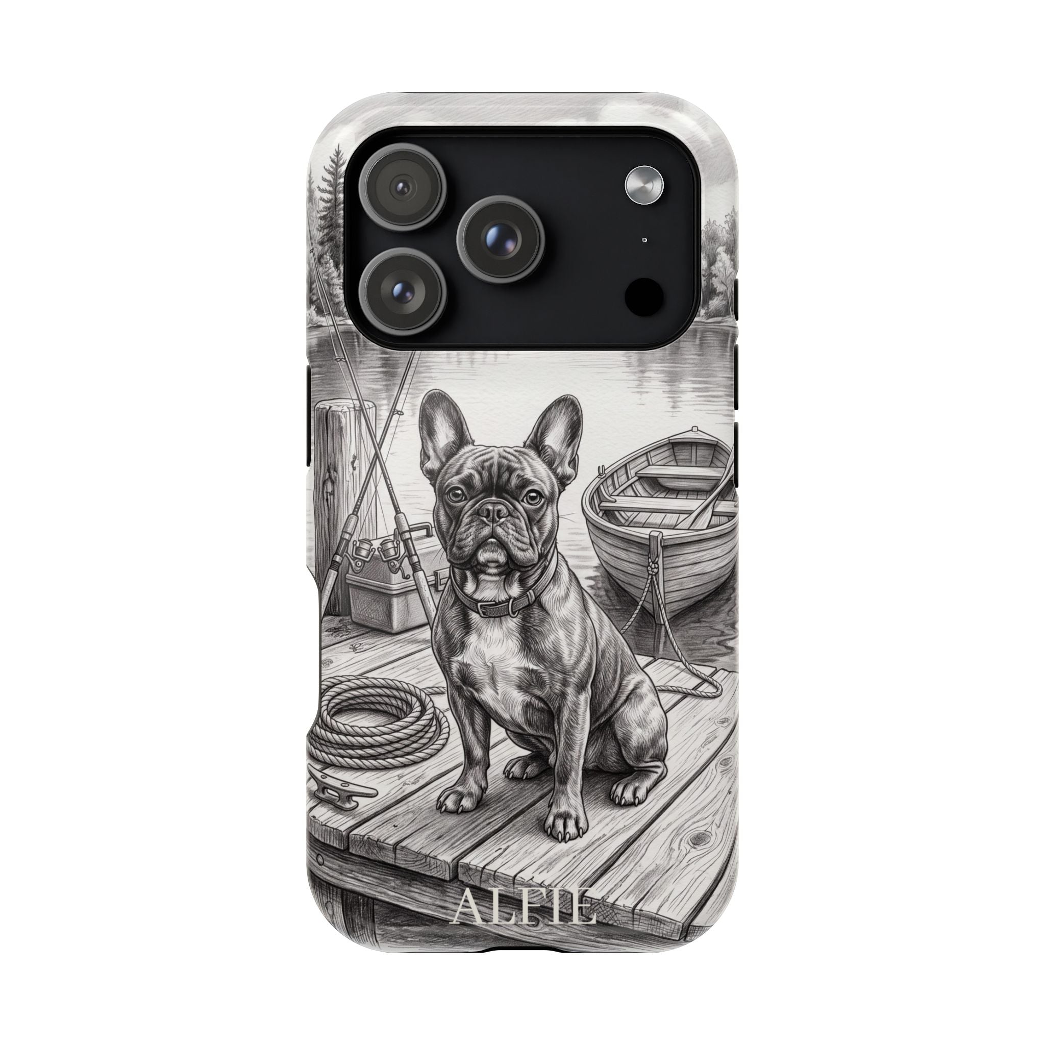 Personalized French Bulldog Lakeside Dock Phone Case — Wireless Charging Cover