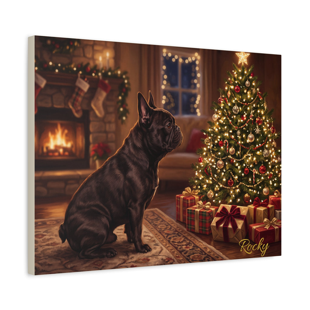 French Bulldog Personalized Canvas | Cozy Christmas Fireside Wall Art
