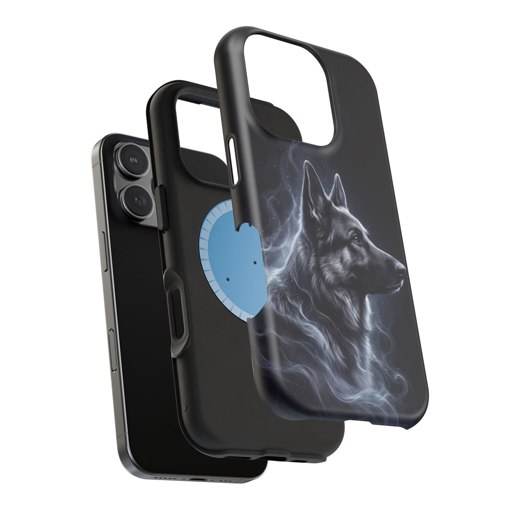 German Shepherd Phone Case | Silver Moonlight Mist Art — Tough Magnetic Case with Wireless Charging